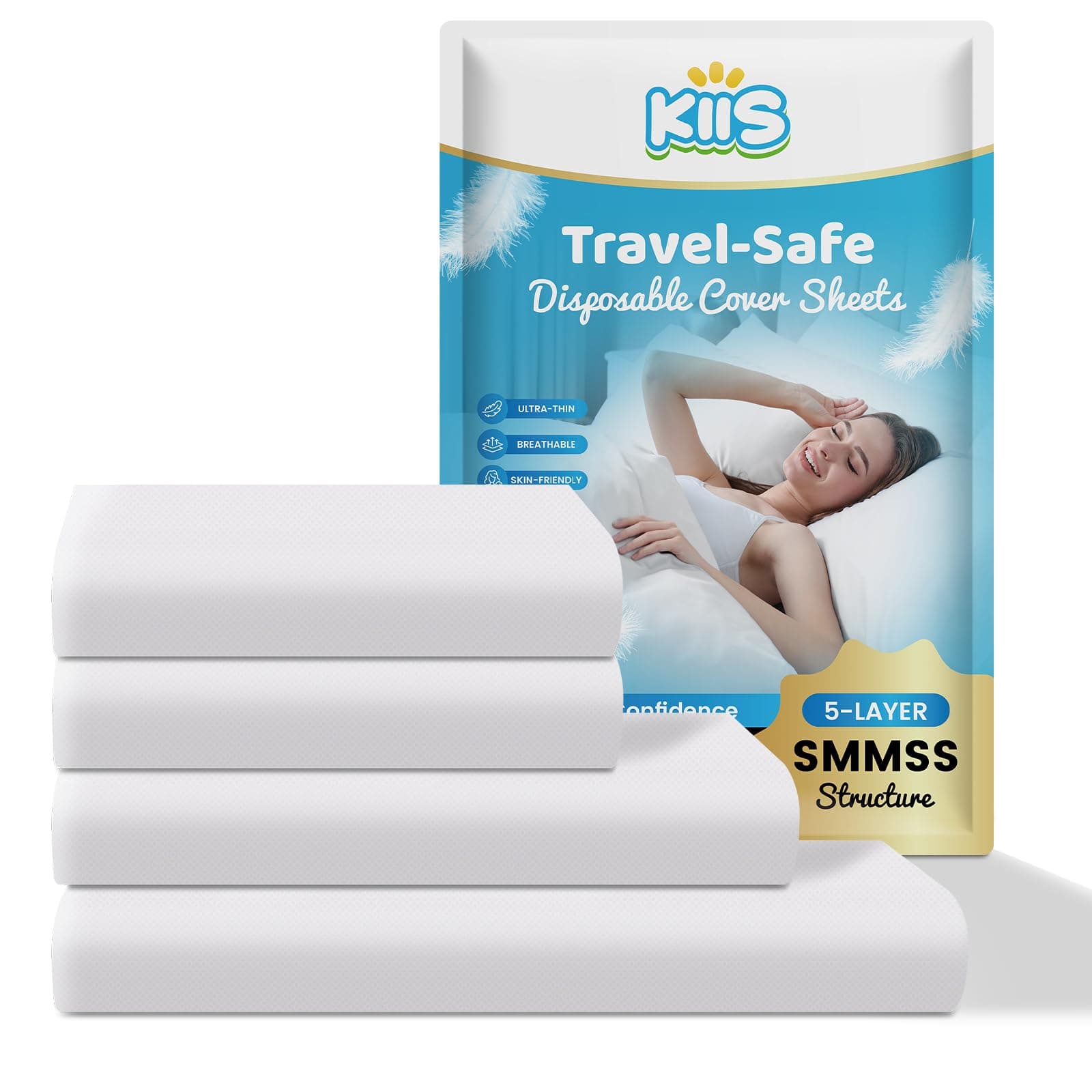 KIIS Travel-Safe Disposable Cover Sheets for Travel, Disposable Bed Sheet, Disposable Duvet/Comforter Cover, Disposable Pillowcases, Perfect for Hotels & Trips (King Size)