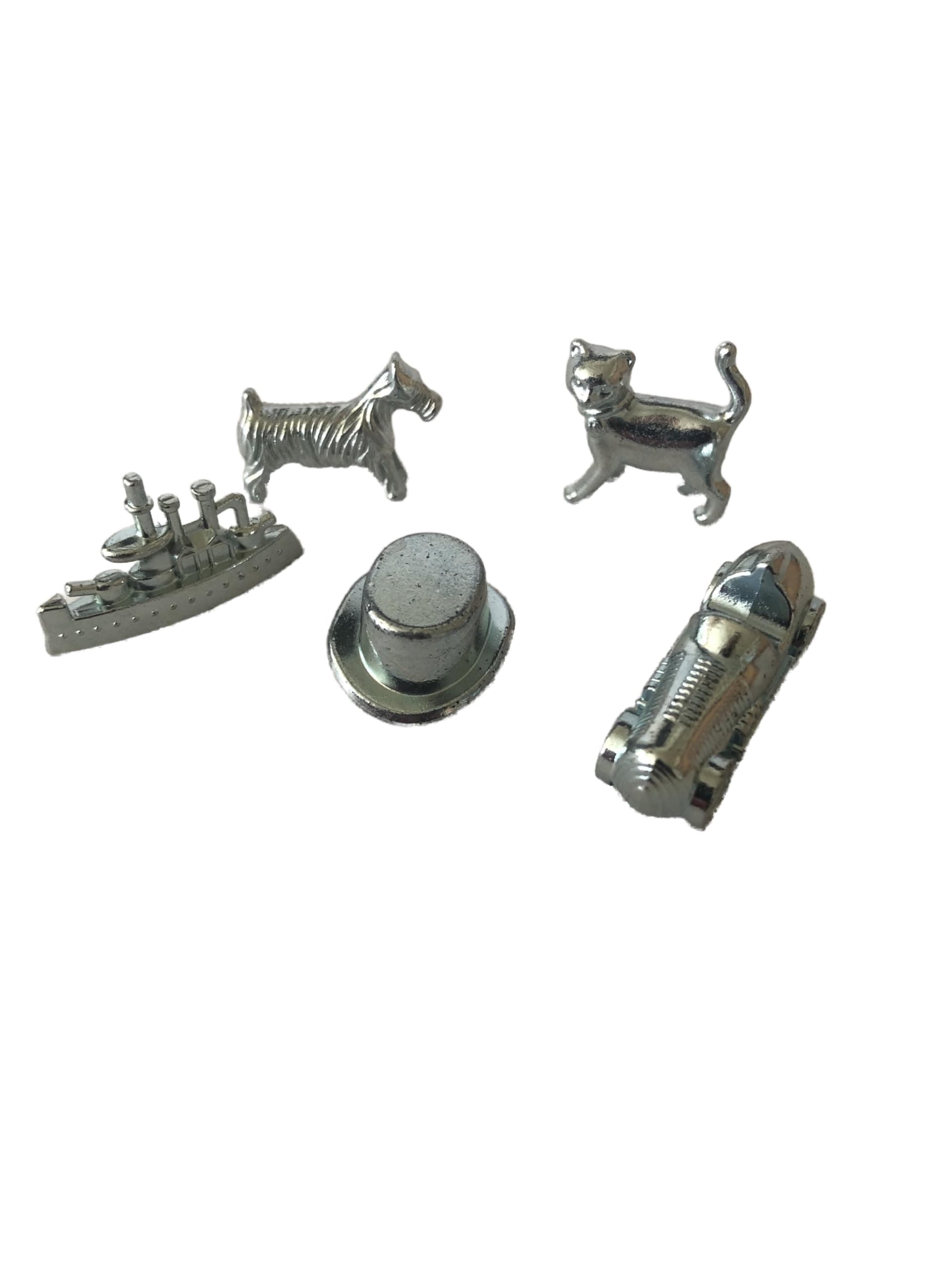 Replacement for Classic Monopoly Board Game Replacement Pieces Movers Tokens Pawns Set of 5 Scotty Dog, Cat, Top Hat, Race Car, Battleship