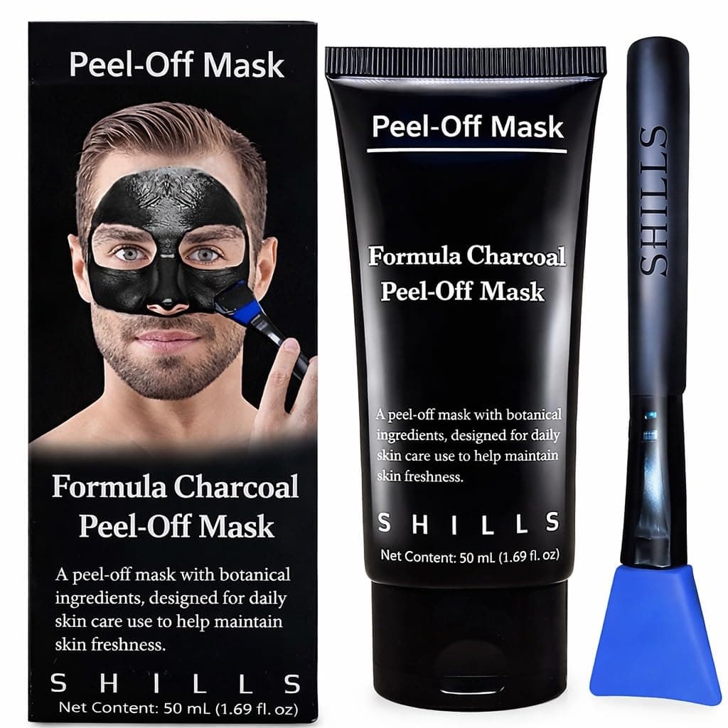 SHILLS Charcoal Mask for Men, 1 Bottle (1.69 fl. oz) and a Brush Set