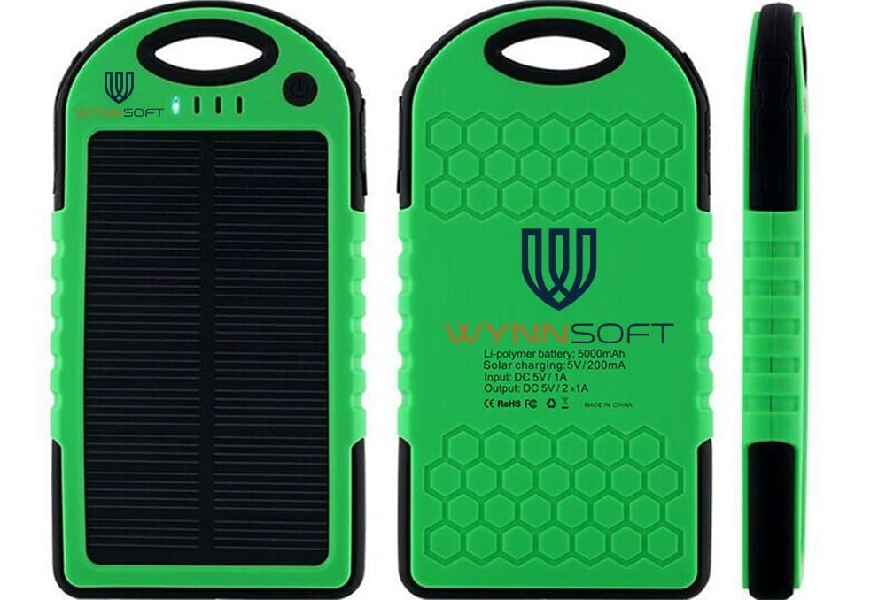 Wynnsoft Dual USB Waterproof Solar Battery Charger - Green