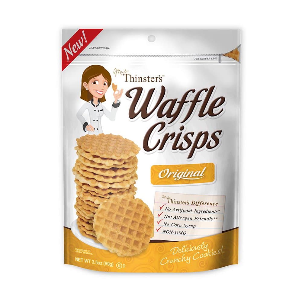 Mrs. Thinster’s Waffle Crisps, Original Flavor, Non-GMO, No Artificial Flavors, Colors, Preservatives, Peanut-Free, 3.5oz Bag, Pack of 12
