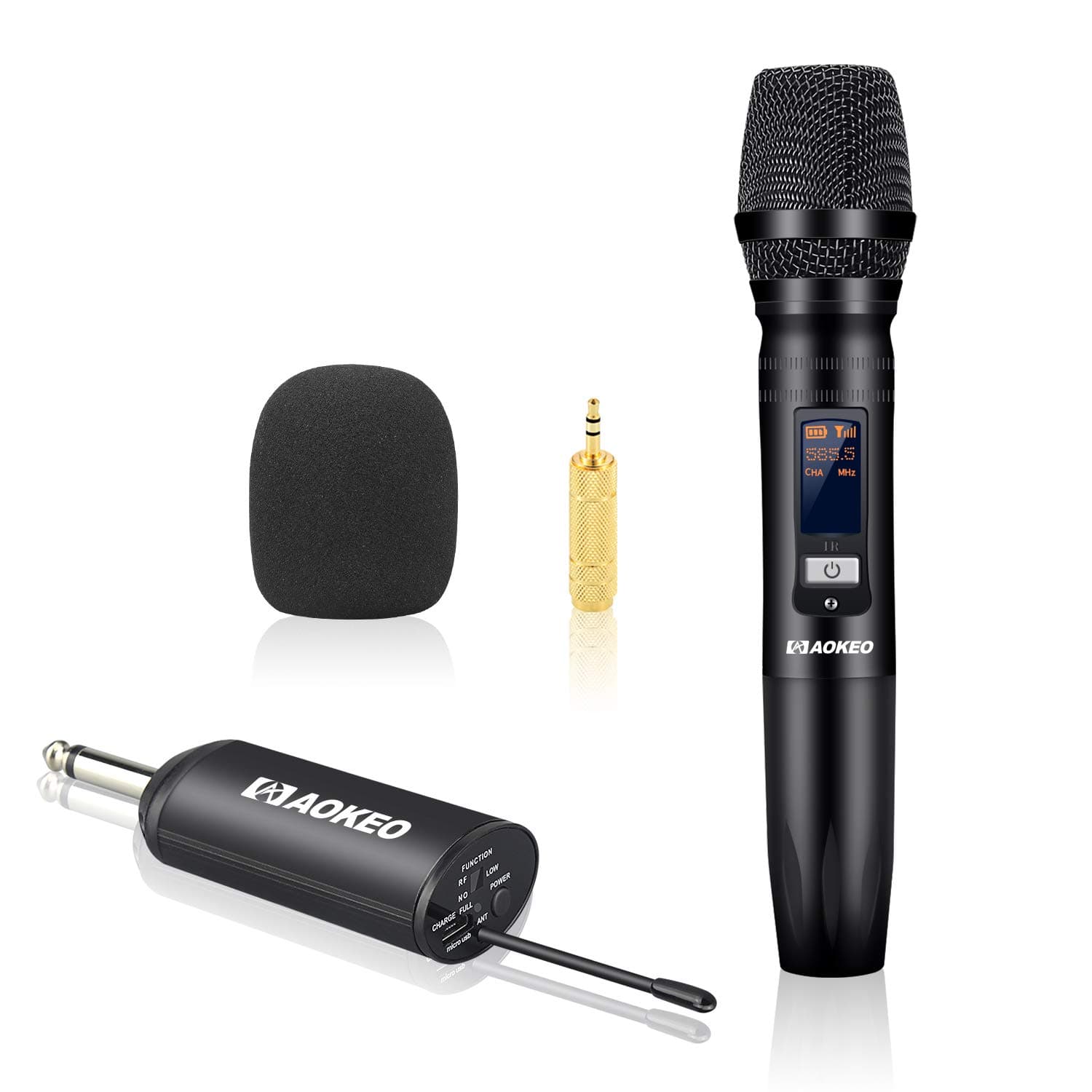 Aokeo Wireless Microphone Bluetooth Karaoke Handheld System,UHF Dynamic Handheld mic 1/4 inch plug mini receiver for iPhone, Computer, Karaoke, Conference, DJ, Church, Wedding, On Stage, Live Events