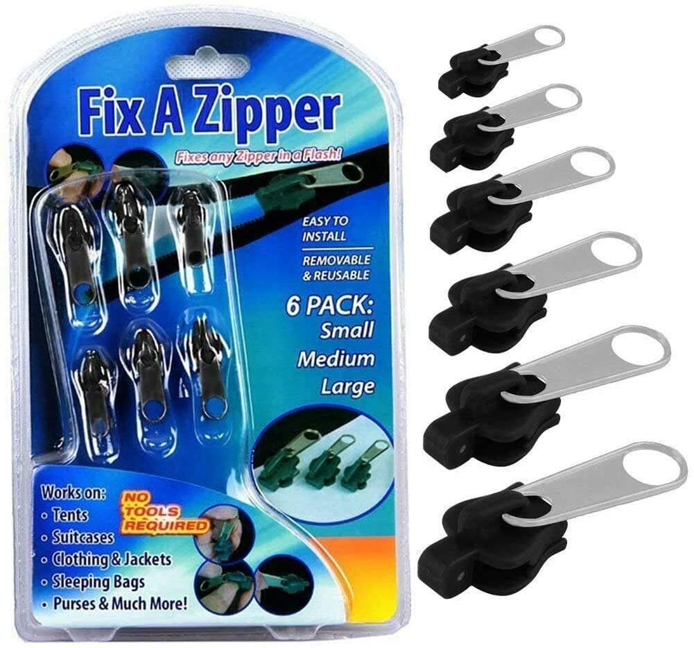 TOTAL GIFTFix A Zipper 6 Piece Zip Slider Rescue Universal Instant Repair Kit Replacement Removable Instant Repair Replacement Slider Teeth Pants Jeans Suitcases Purse Sewing Bags Durable
