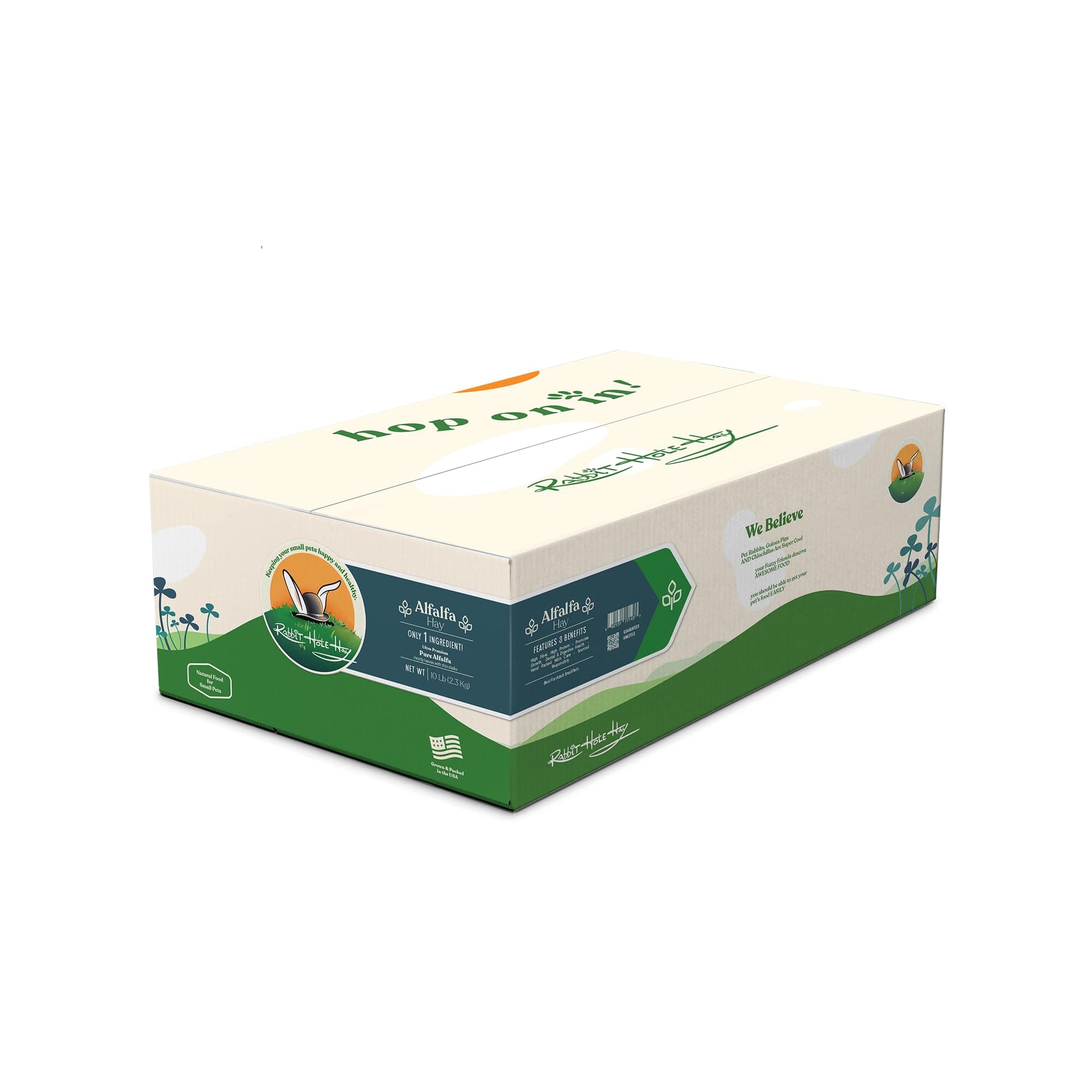 Rabbit Hole Hay - Ultra Premium Alfalfa Hay for Small Pets - 10 lb Box - Hand-Sorted Freshness