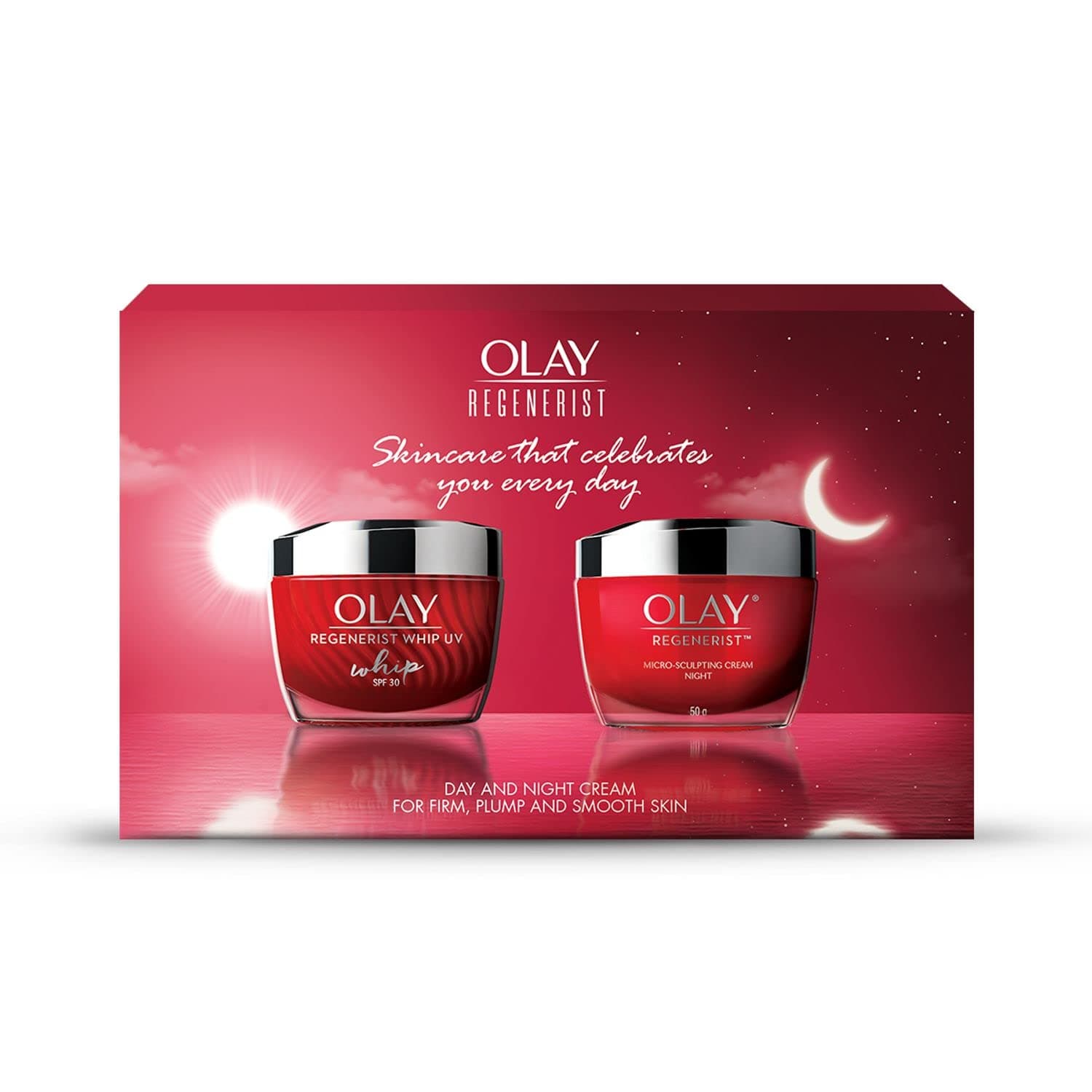 Olay Regenerist Giftpack - Whip Day Cream with 50g + Microsculpting Night Cream 50g | Hydrated & Bouncy Skin | With Hyaluronic Acid and Peptides | Normal, Oily, Dry, Combination Skin | Pack of 2