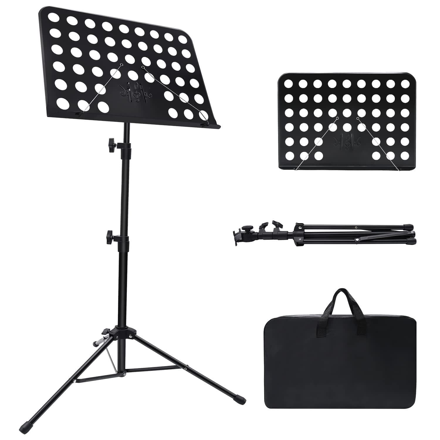 Music Stand for Sheet Music, Adjustable Music Stand with Carrying Bag, Professional Music Book Holder Music Sheet Clip Holder for Guitar, Ukulele, Violin Players (1 pack)