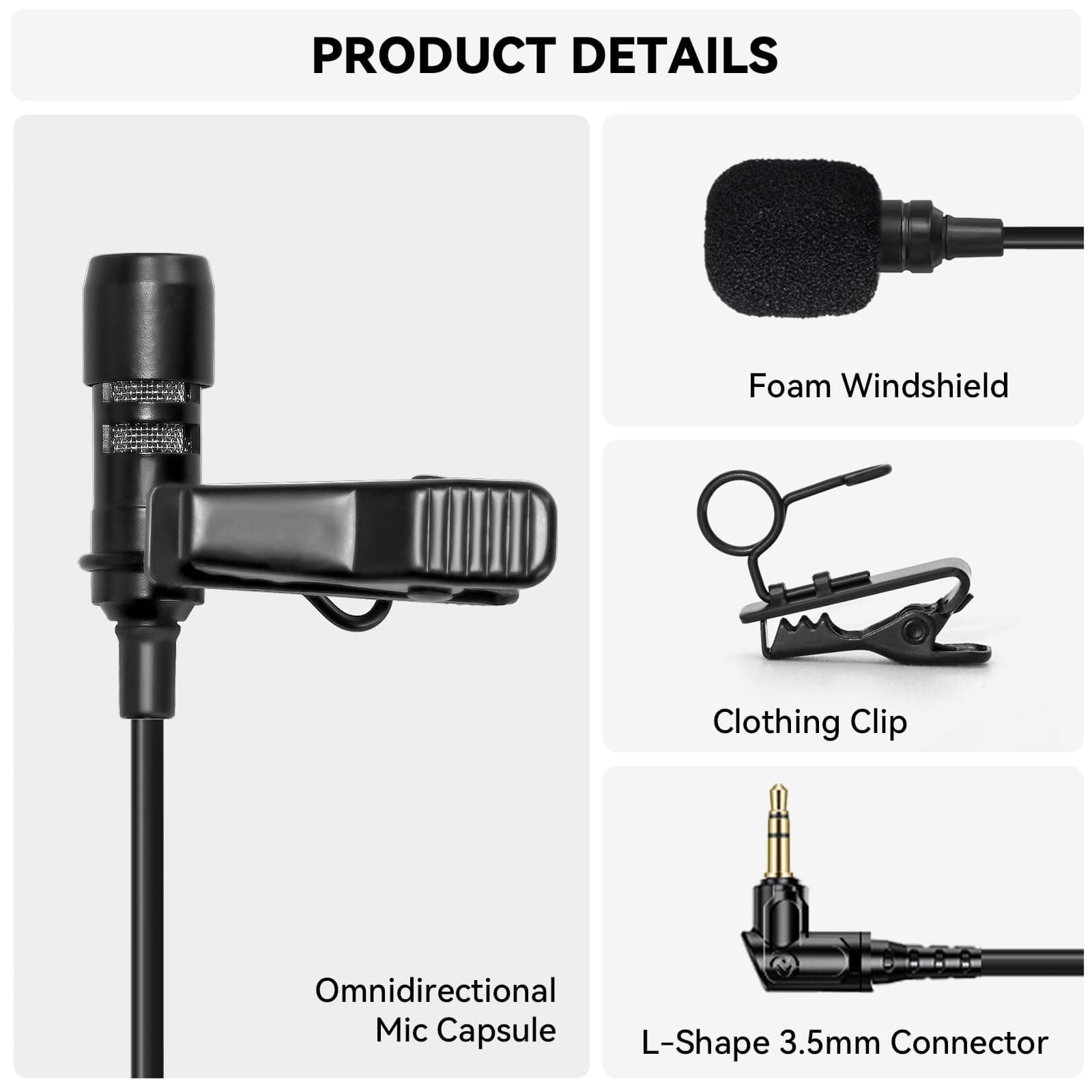 HollyView Hollyland Omnidirectional Lavalier Microphone for Lark Max Microphone System-Black, (2 Pack)