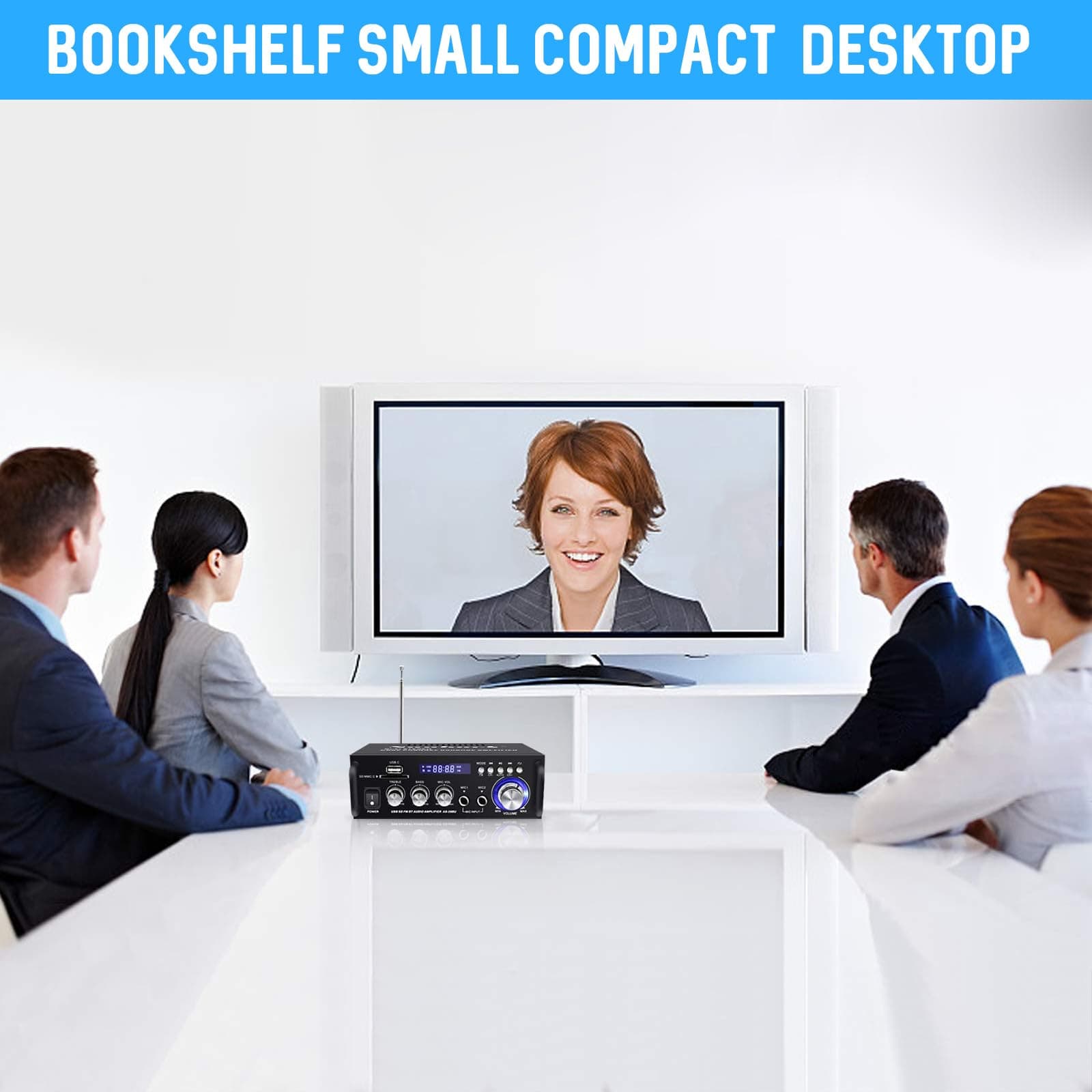 Sunbuck Bluetooth 5.0 Audio Amplifier, 2 Channel Compact Stereo System, 250Wx2, RCA/USB/FM, Speaker Receiver AS-29BU