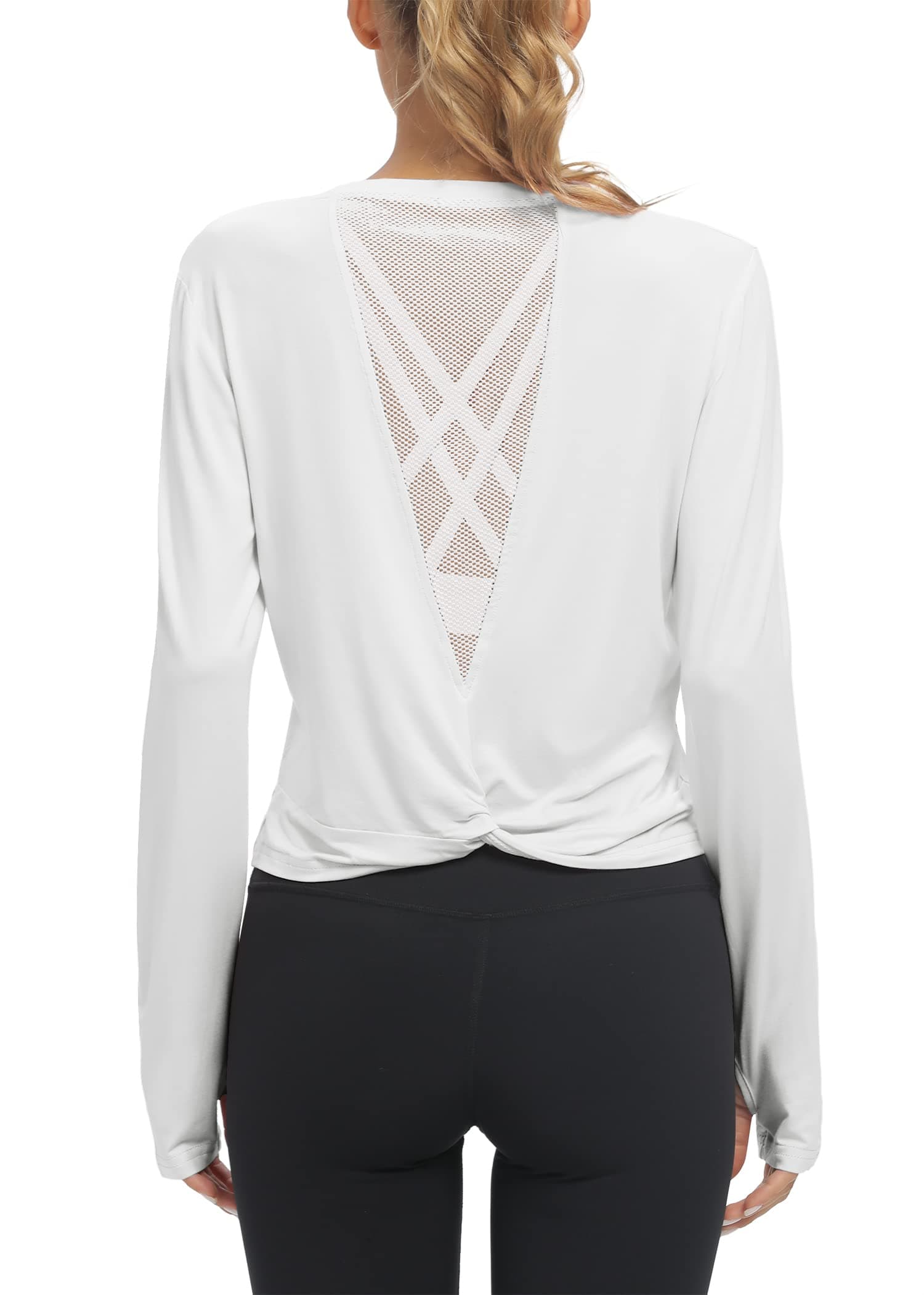 MippoLong Sleeve Workout Tops Slightly Cropped Shirts for Women to Wear with Leggings