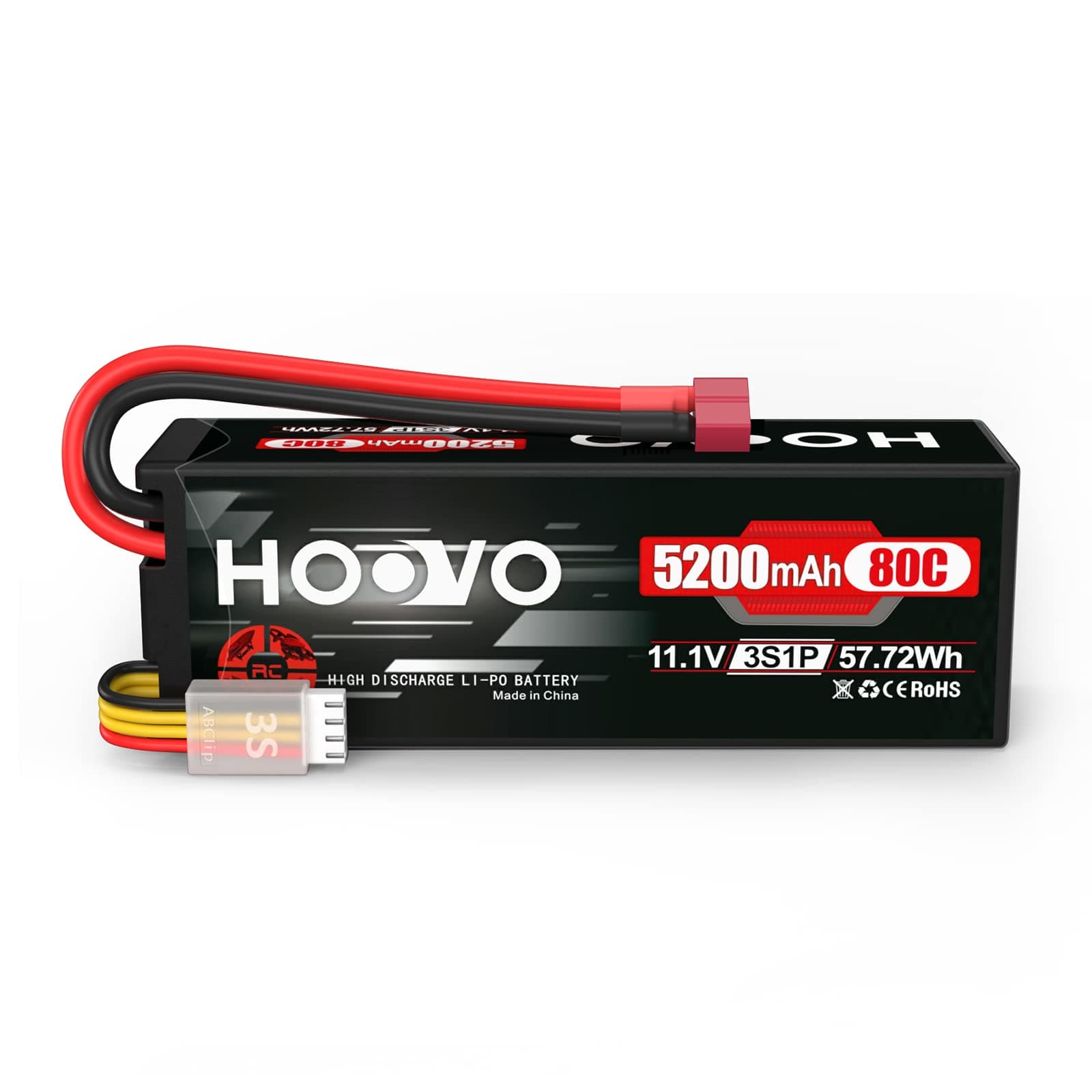 HOOVO 3S Lipo Battery 11.1V 80C 5200mAh RC Battery Hard Case with T Plug for RC Cars RC Truck Helicopter Airplane