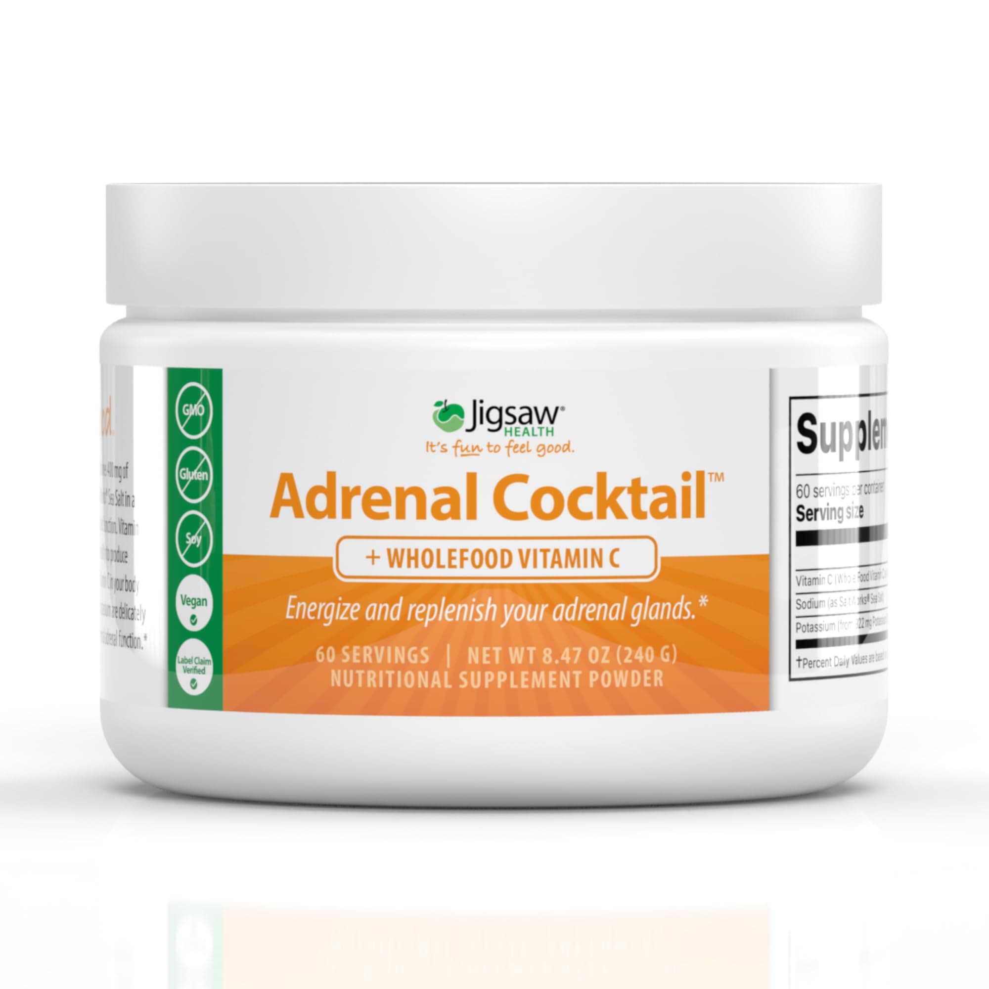 Jigsaw Health Adrenal Cocktail + Wholefood Vitamin C | with Potassium Bicarbonate, Sea Salt, and Acerola Cherry Extract | 60 Servings (Jar)