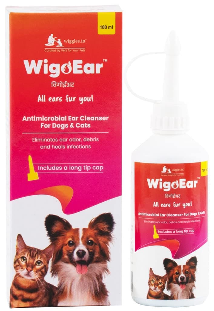 WIGGLES WigoEar Dog Ear Cleaner Cleaning Solution Cat, 100ml - Pet Yeast Infection Solution Liquid - Vet Approved Lactic Acid Coconut Formulation