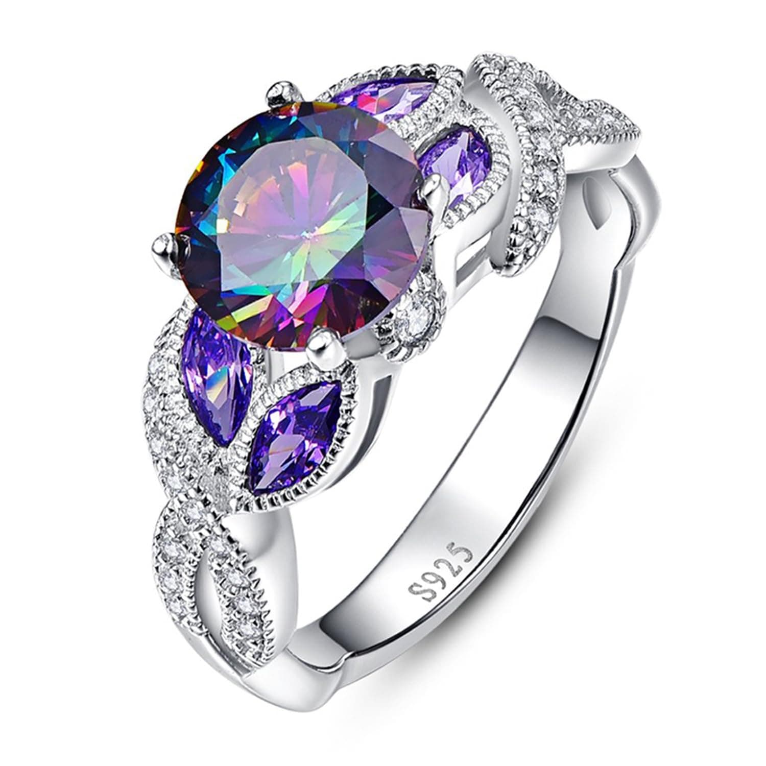 3.6ct 925 Sterling Silver Created Women's Rainbow Topaz|Sapphire|Aquamarine Ring Women Engagement Rings Bezel Setting Marquise Fashion Statement Ring Best Gift for Mother and Grandma Size 5-9