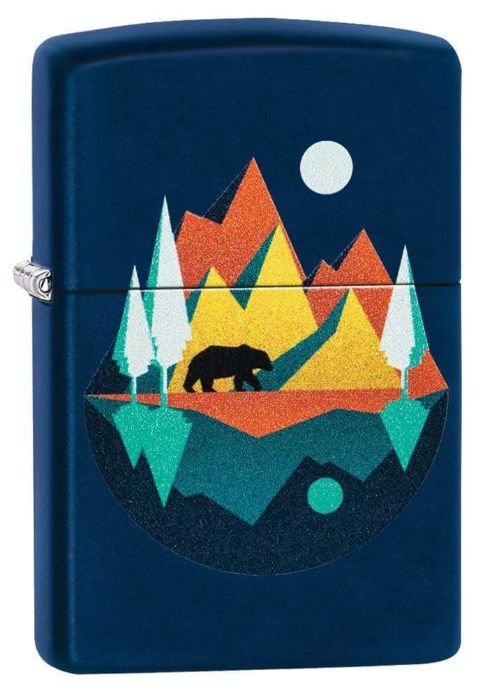 Geometric Bear and Mountains Design Pocket Lighter