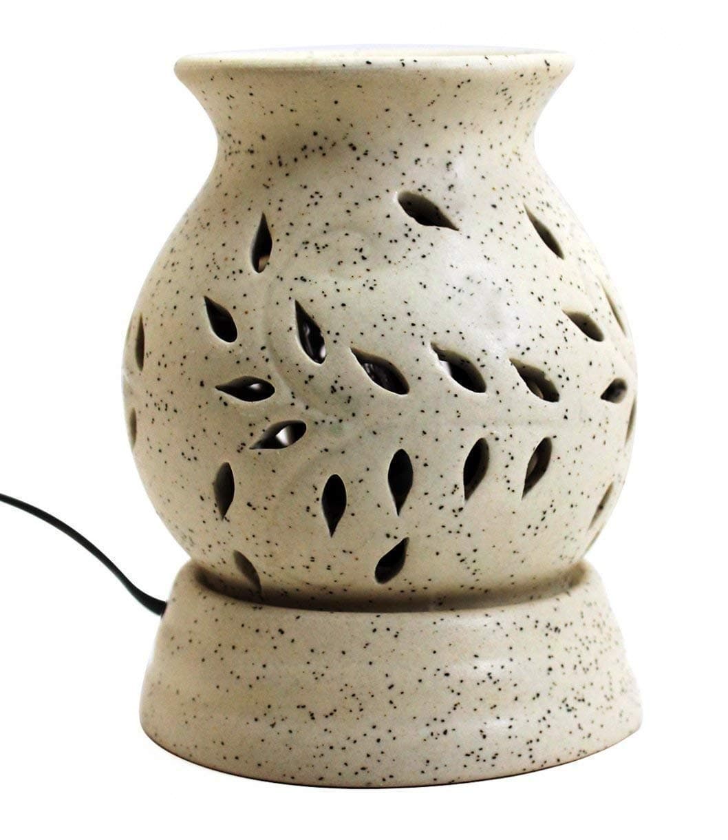 FnP CL Ceramic Farkraft Handcrafted Electric Aroma Diffuser (Farkraft-Electric Beige) Ethenic (Off-White - Lemongrass)