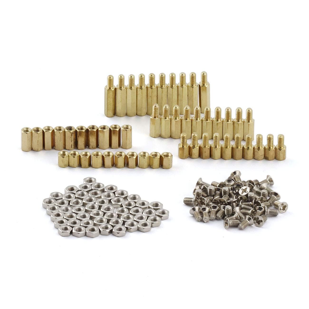 ZYAMY 150pcs M3 Hex Brass Spacer Standoff Circuit Spacer PCB Board Nut Screws Assortment Kit Mounting Hardware Set 6+6 10+6 15+6 M3 Nut M3x6 Screw