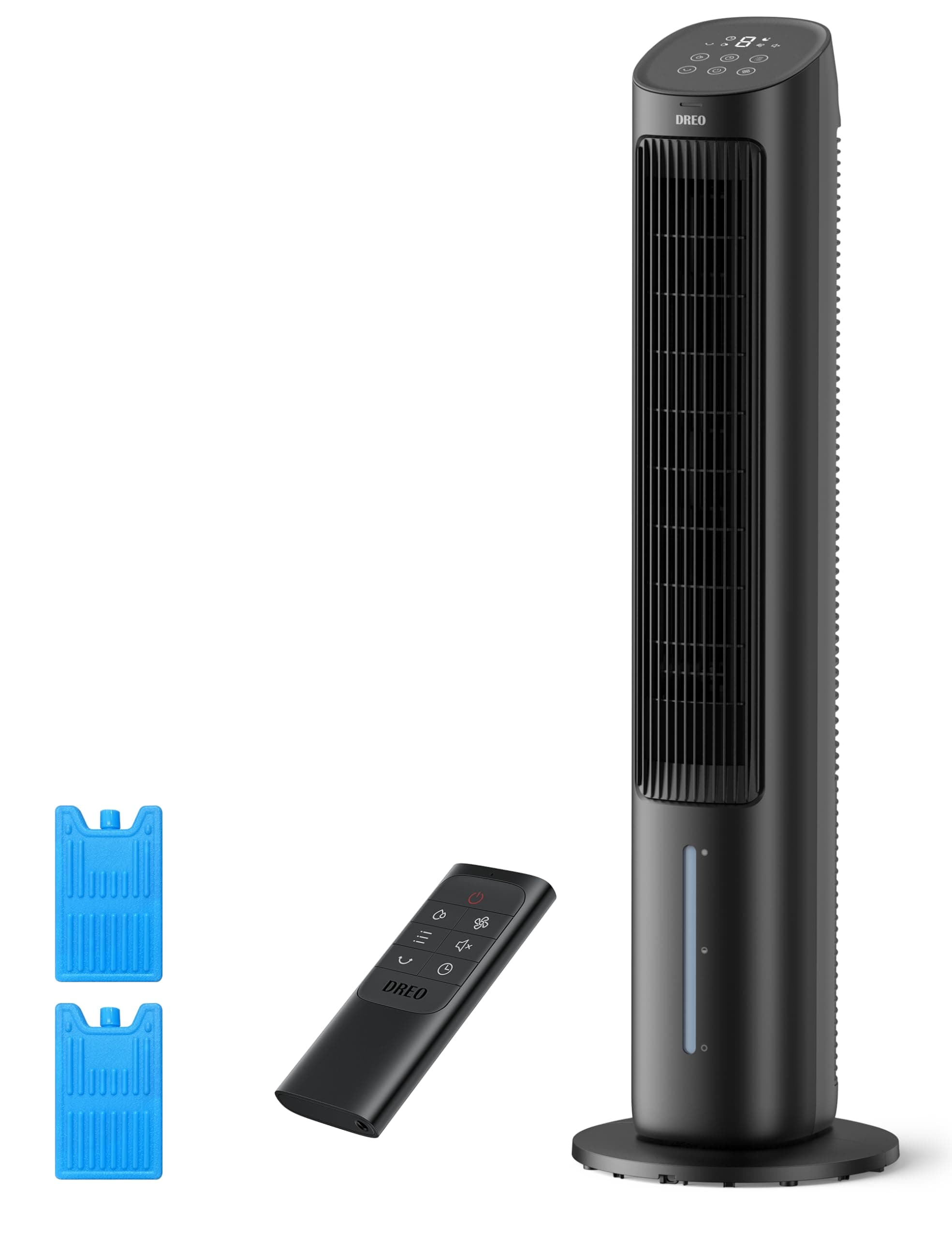 Dreo Evaporative Air Cooler, 40” Standing Fans that Blow Cold Air, 80° Oscillating Bladeless Cooling Fan for Bedroom, Swamp Cooler, Removable Water Tank, Ice Pack, Remote, 3 Mode 4-Speed, Black