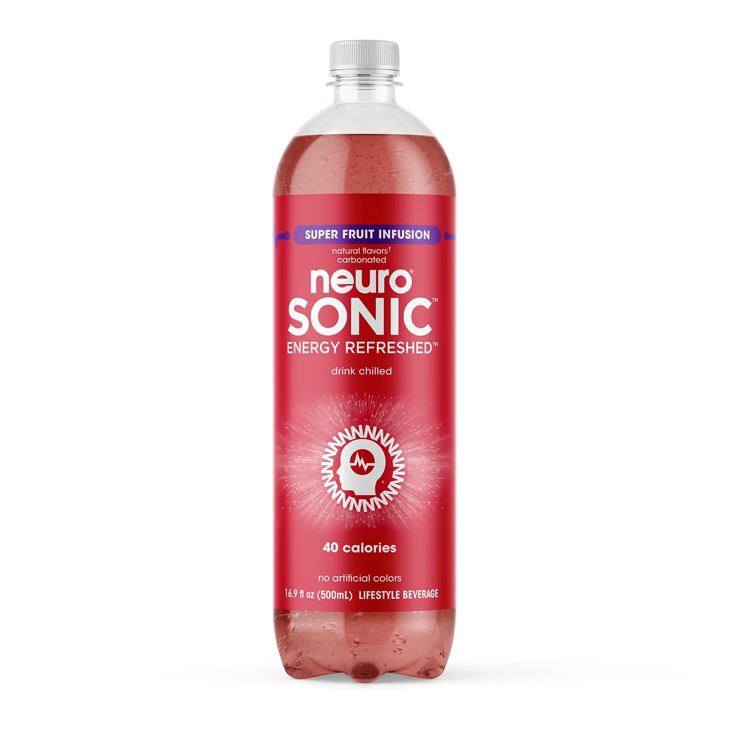 neuroSONIC | Superfruit Infusion | Functional Beverage for Focused Energy, Lightly Carbonated, Vegan & Low Sugar; 16.9 Fl Oz (Pack of 12)
