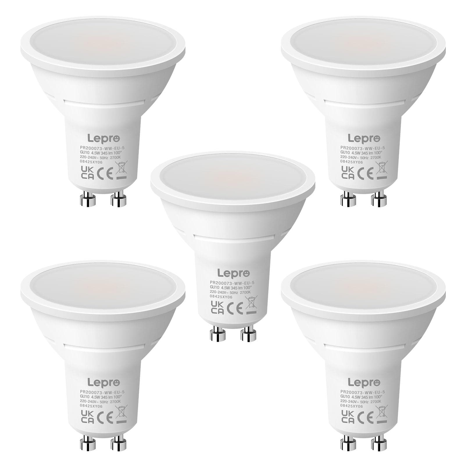 【GU10 Bulb】Lepro GU10 LED Bulbs Warm White, 100° Wide Beam Angle, 4W 345lm 2700K, 220V-240V, Energy Saving GU10 LED Light Bulbs, 50W Halogen Spotlight Equivalent, Non Dimmable, Pack of 5