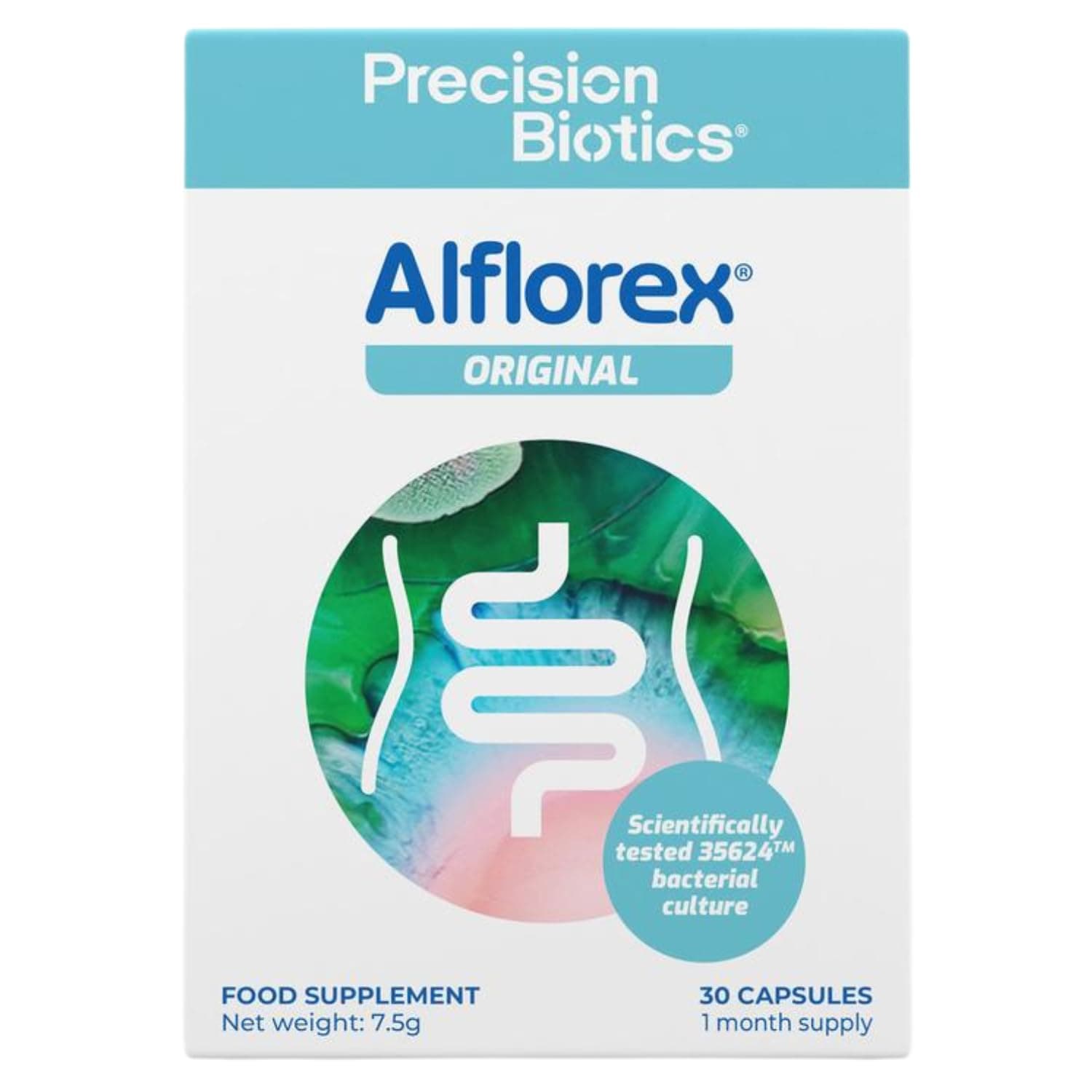 Alflorex Original - Daily Gut Health Probiotics Supplement with Unique Bifidobacterium Longum Bacteria Strain 35624 - Bacterial Cultures - 30 Capsules
