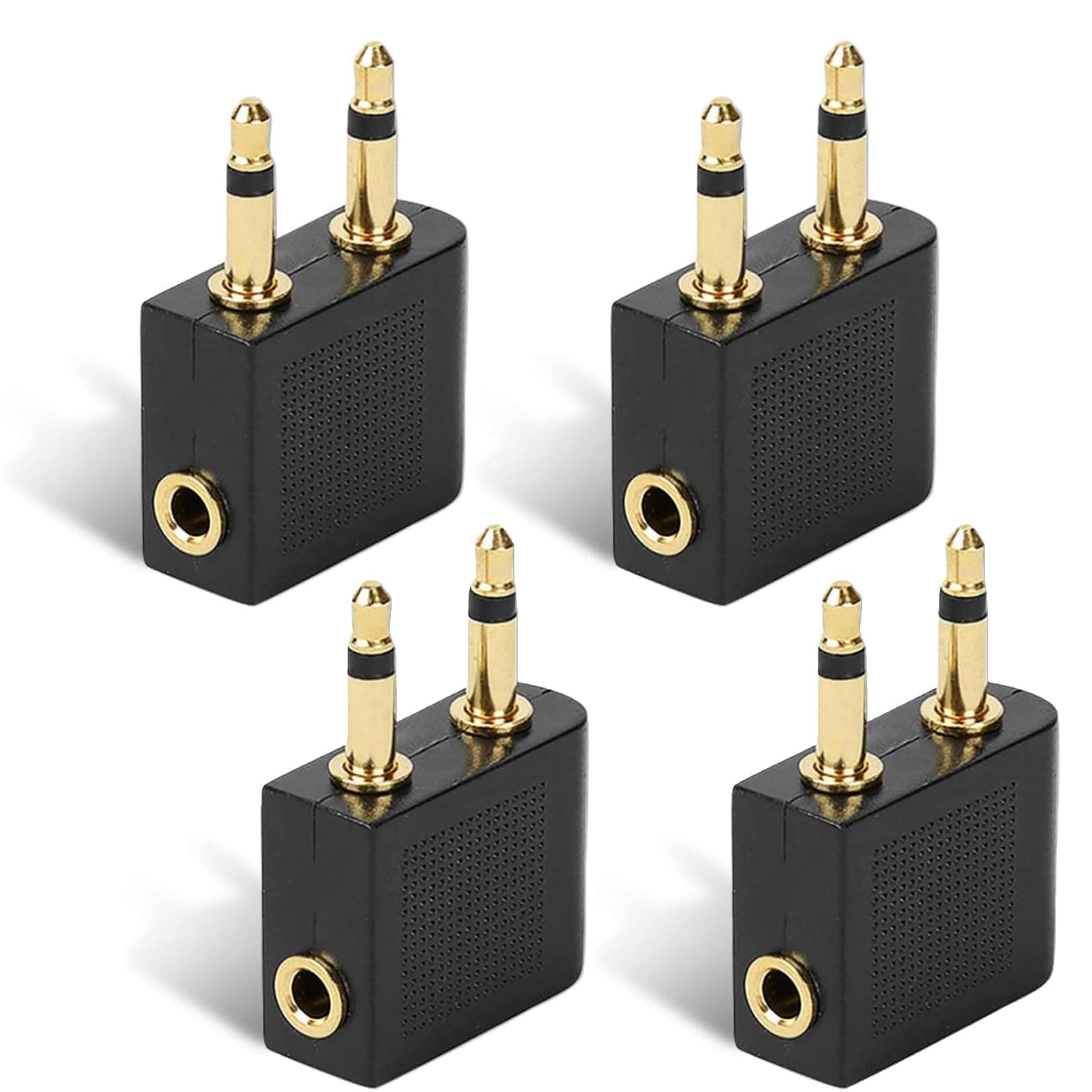 NAYAGOGO 4 Pcs Airplane Headphone Adaptor, Airplane Jack Adapter, Golden Plated Airplane Flight Headphone Adapters, Airline Headphone Adapter, Headphone Airplane Adapter
