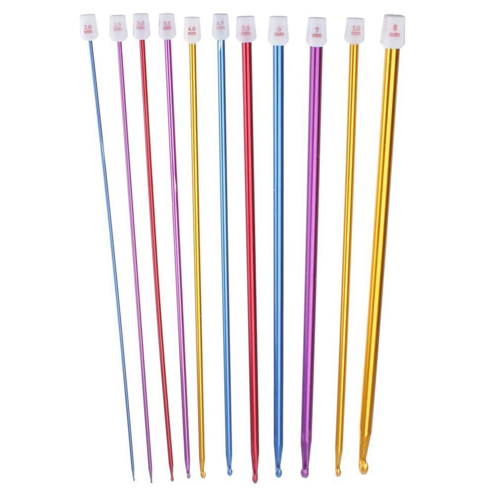 Ifstar 11pcs 27cm Multi-color Single-head Aluminum Tunisian Crochet Hooks Knitting Needles in Different Sizes (2.0mm to 8.0mm)