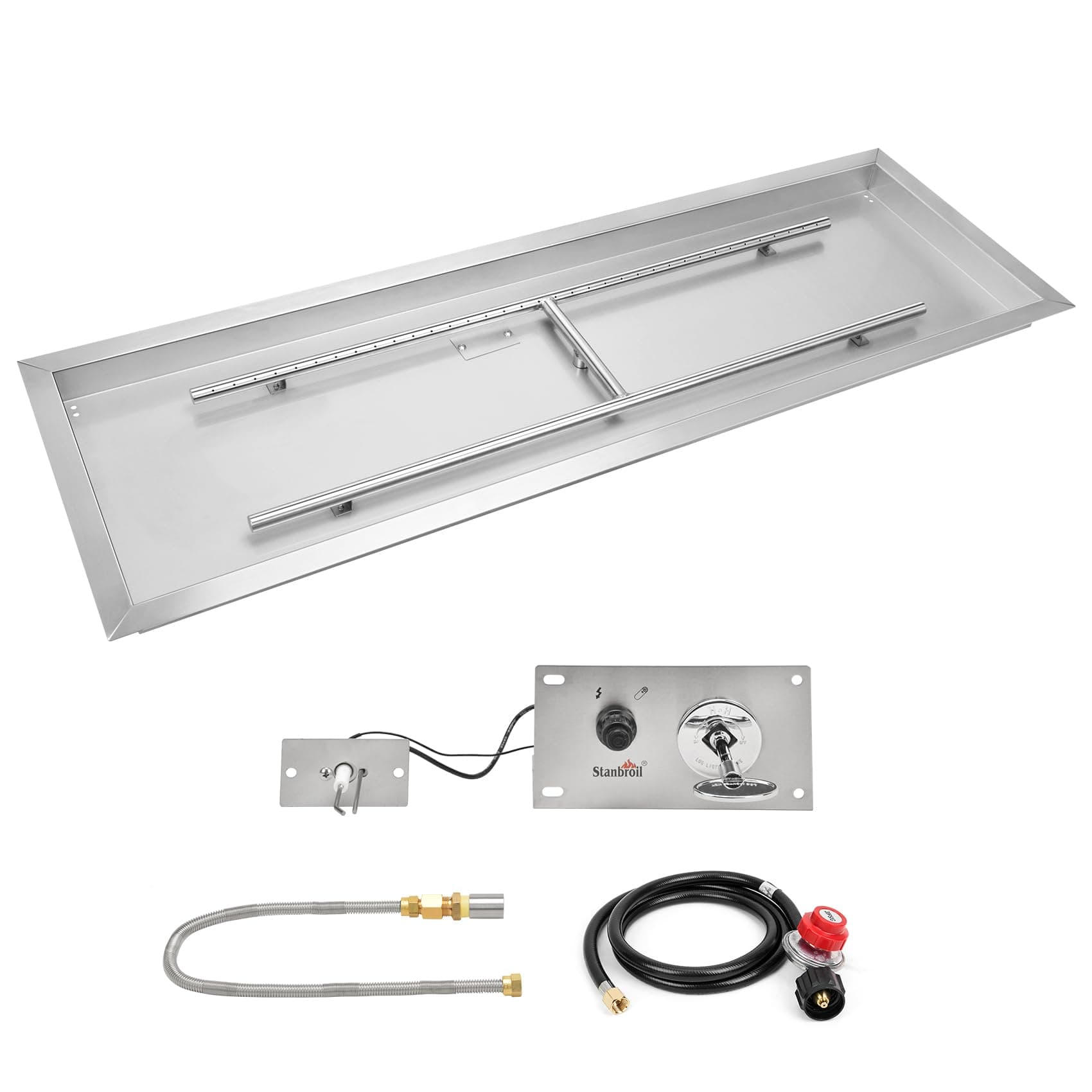 Stanbroil 48 x 14 Inch Rectangular Drop-in Gas Fire Pit Burner with Spark Ignition Kit for DIY Fire Pit Project, Propane Gas Version, 185,000 BTU Max