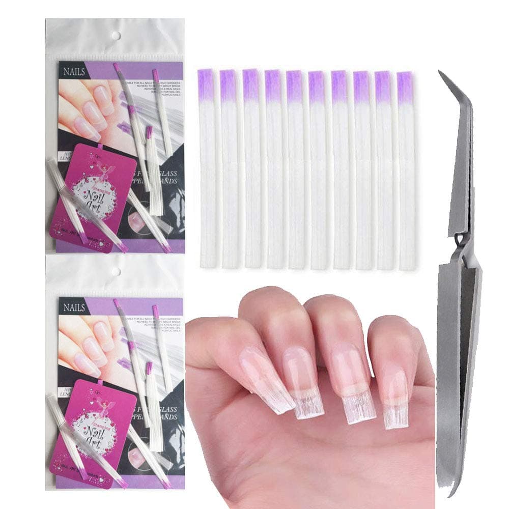 40pcs Nails Extension Fiberglass Acrylic Builder Tips, Shape Clamp, 3 Sheet Sticker Decal DIY Nail Art Design Tools (Bi025)