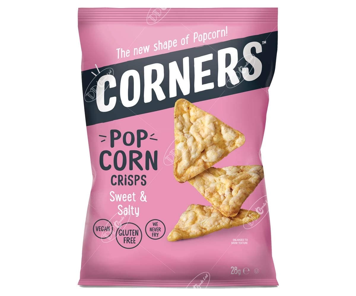 Corners, Crunchy Pop Corn Crisps - Simple Natural Ingredients, Non-GMO, Sweet & Salty Flavour - Healthy Snacks for Kids and Adults, 28g Pack of 18