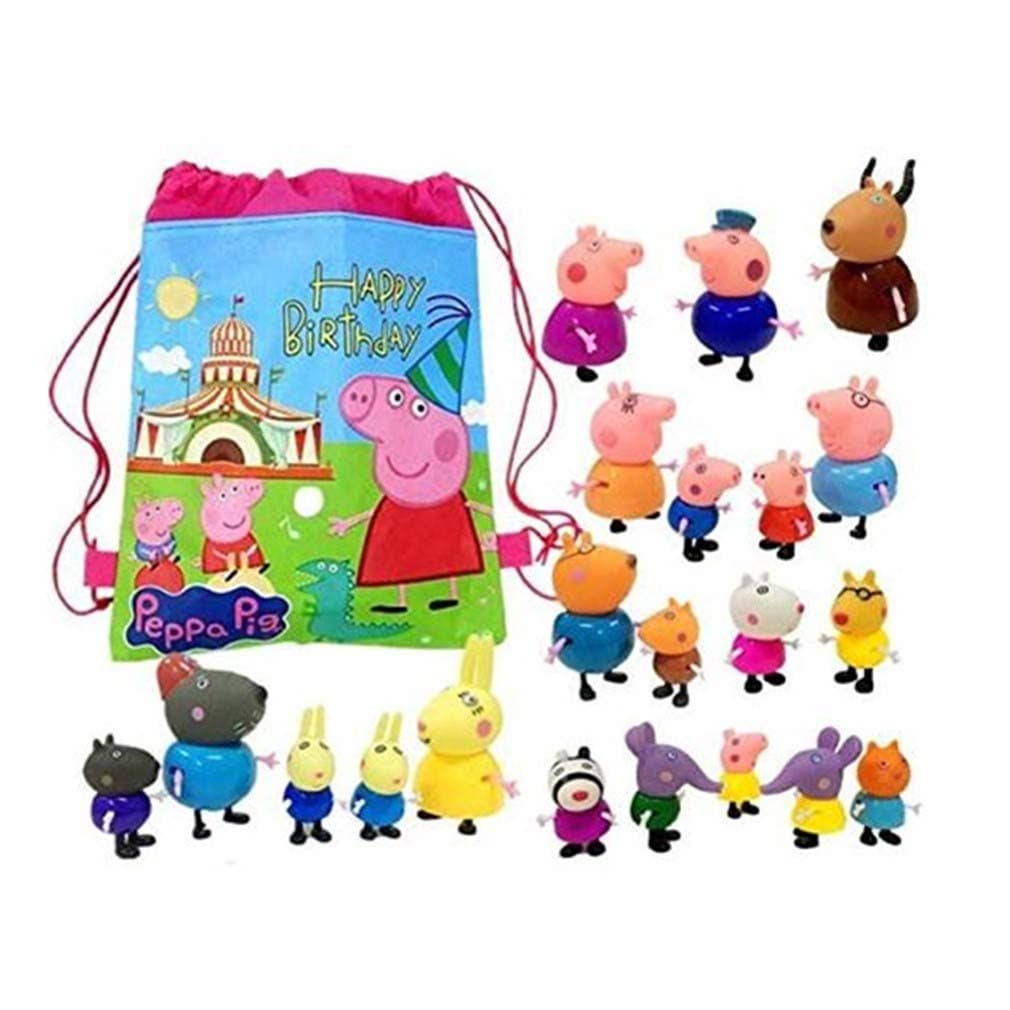 25PCS Cartoon Peppa Pig Friends Toys Soft Head for Kids Gift With Bag