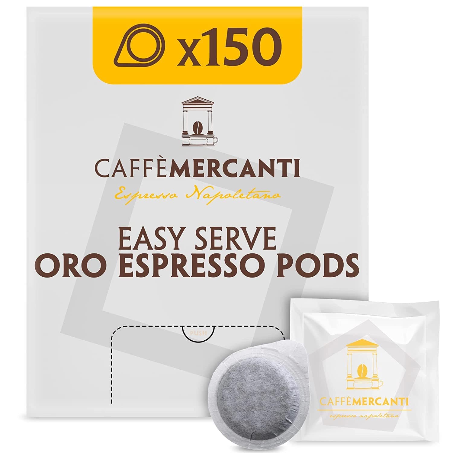 Piazza Mercanti Caffe ESE (Easy Serve Espresso) Oro Italian Coffee Pods in Filter Paper - 44mm, 150 Pods - Italiano Caffe Filter Paper - Non-GMO