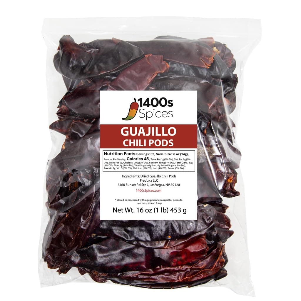 1lb Guajillo Stemless Chile, Whole Dried Peppers, Chiles Descolados by 1400s Spices