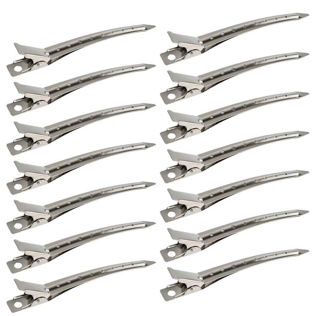 Bantoye 24 Packs Duck Bill Clips, Bantoye 3.5 Inches Rustproof Metal Alligator Curl Clips with Holes for Hair Styling, Hair Coloring, Silver