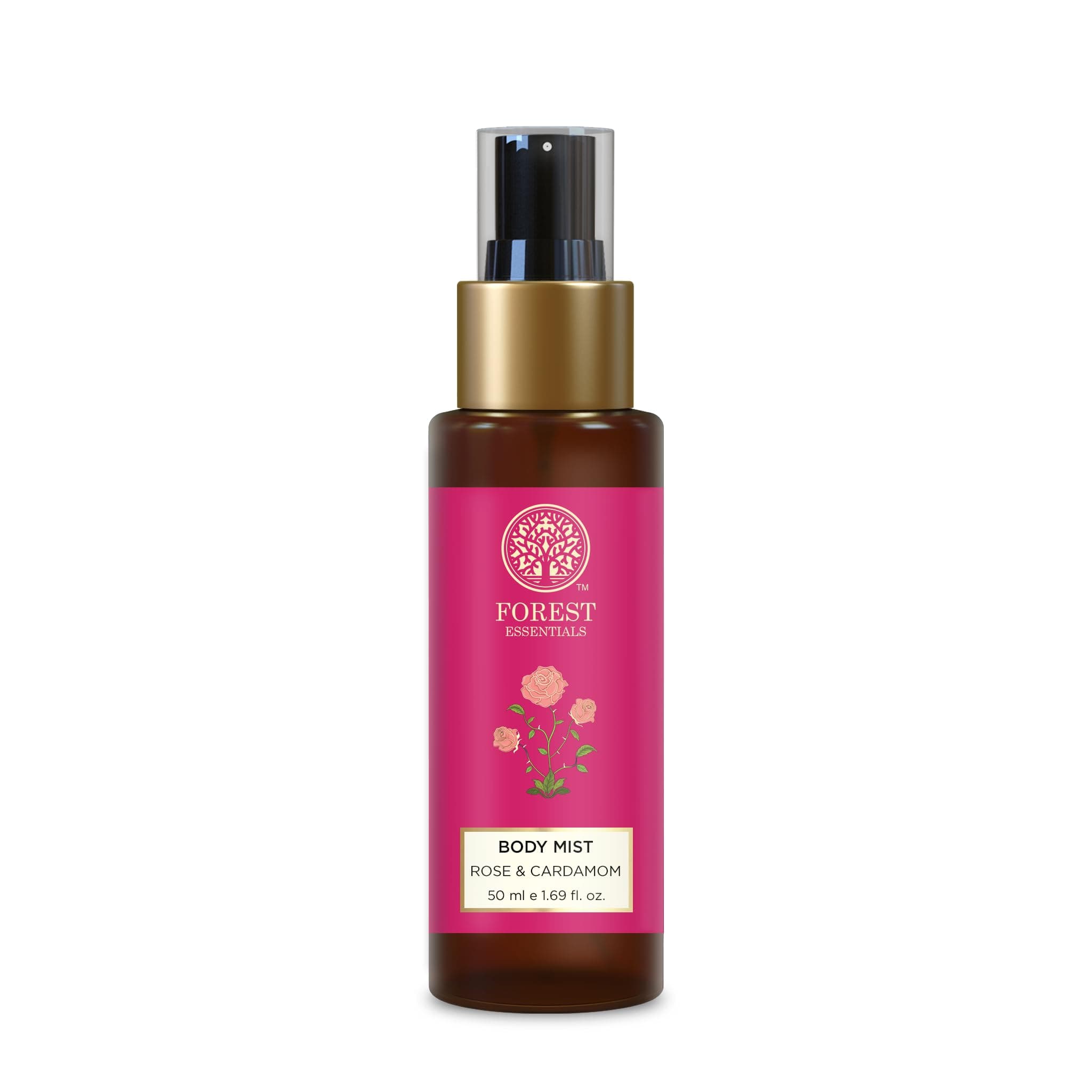 Forest Essentials Fragrant Body Mist Rose & Cardamom | Aloe Vera juice infused Perfume Spray to keep Skin Scented & Hydrated Through the Day