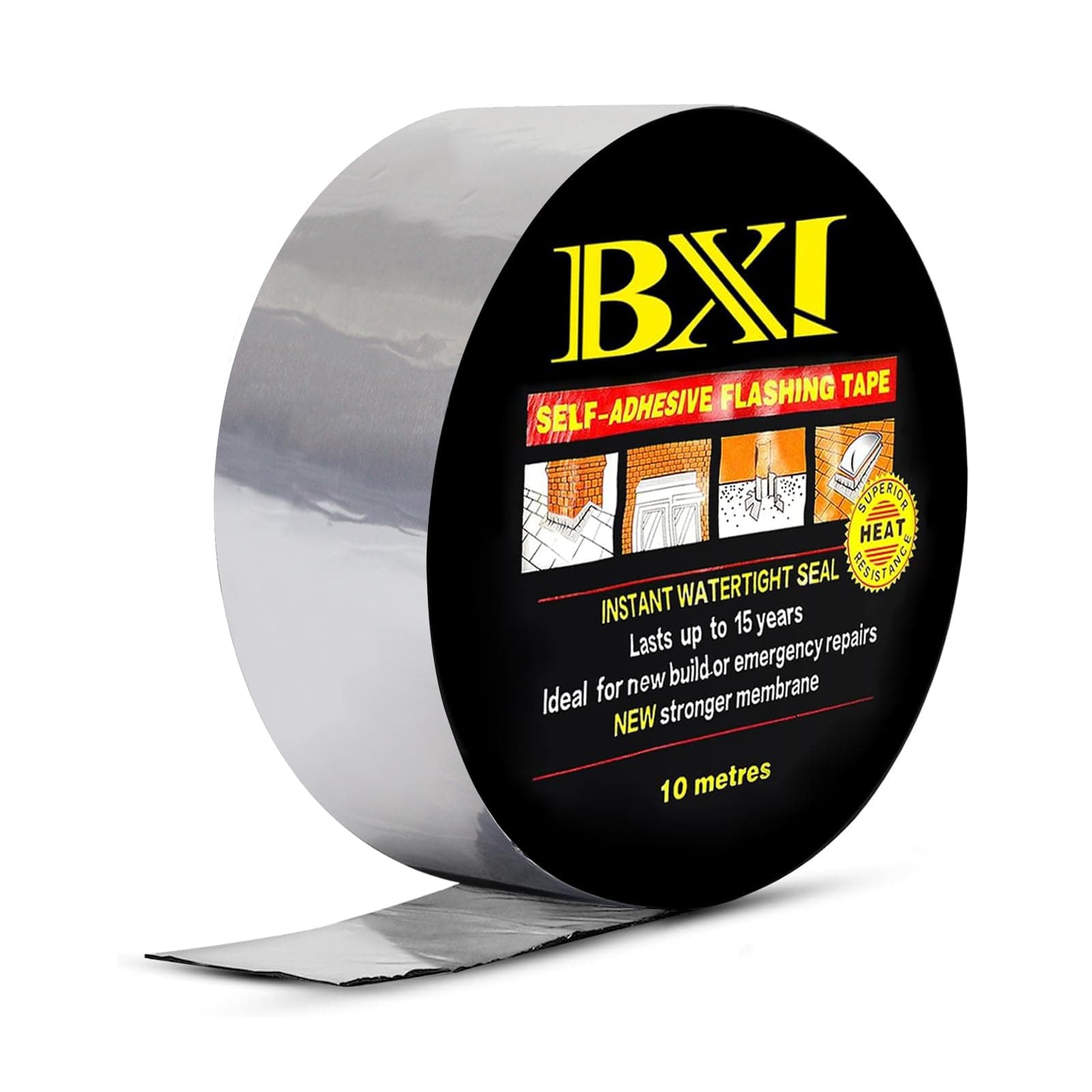 BXI Flashing Roll Tape Membrane, 2 inches X 32 Feet Thick Waterproof Patch Seal Tape, Self-Adhesive SBS Modified Rubberized Asphalt, Deck Seam Joist Leak Sealant for Roof Window Gutter Repair Outdoor