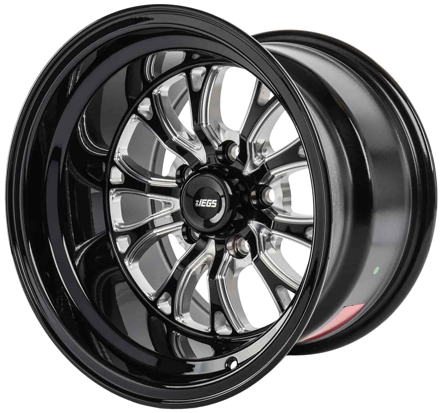 JEGS SSR Spike Wheel 15 x 10 | 5 x 4.5” Wheel Bolt Pattern Spacing | -25mm Offset | 4.5” Backspacing | Gloss Black with Milled Spoke Accents | 3.27” Center Bore