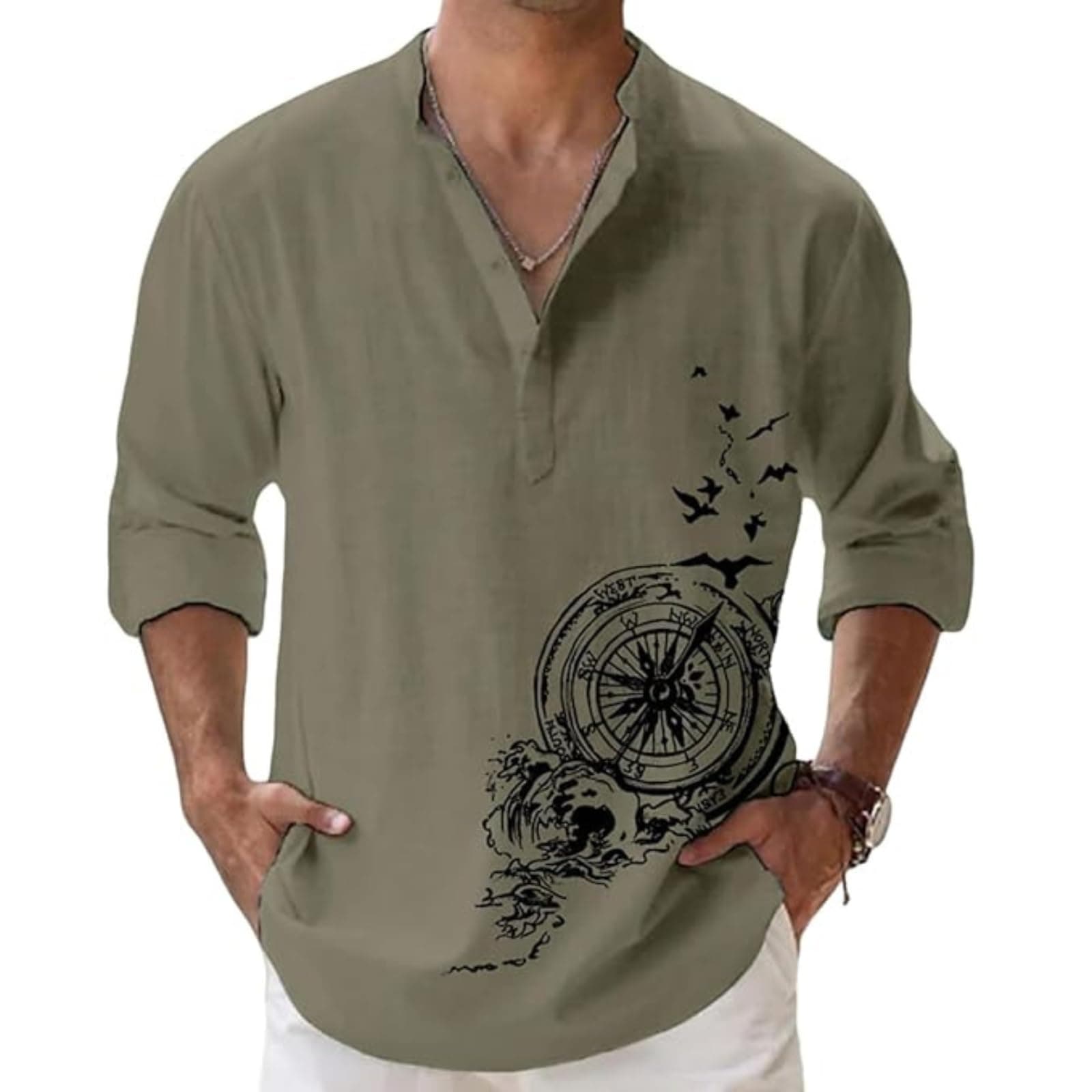 Men's Cotton Blend Mandarin Collar Self One Design Full Sleeve Casual Short Kurta