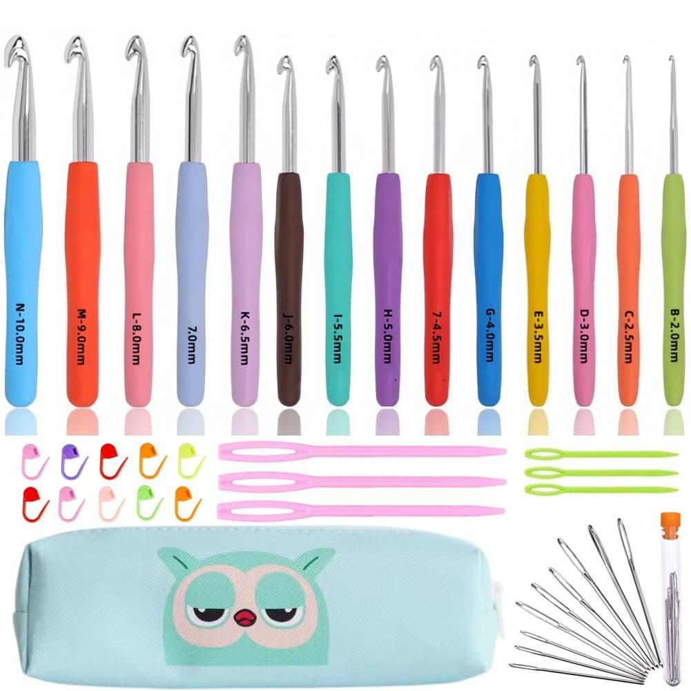 Crochet Hook Set,14 Sizes Crochet Hooks for Arthritic Hands,Crochet Hooks Ergonomic Soft Grip with Case,Crochet Needles(Size B-Size N)