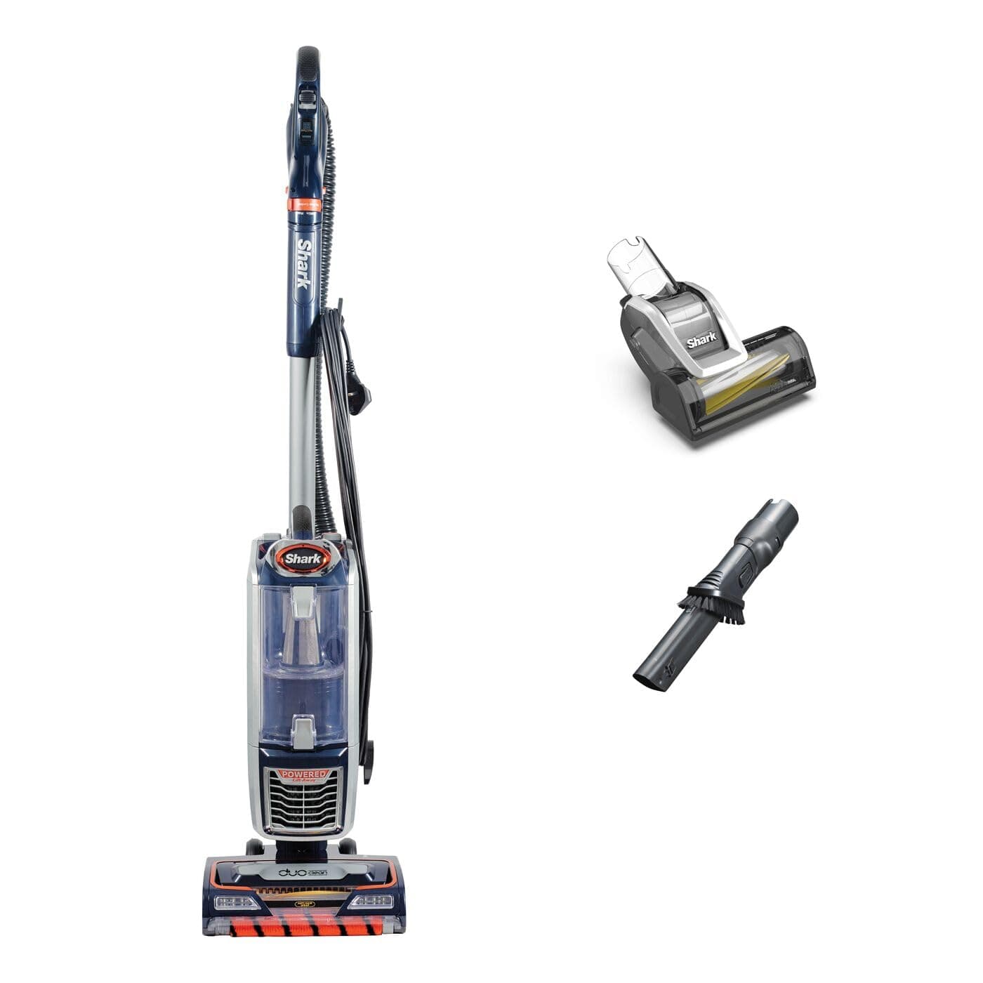 Shark Corded Upright Vacuum Cleaner,0.83L with Anti Hair Wrap Technology & DuoClean, Pet Model, Powered Lift-Away, LED Headlights, Anti-Allergen, 8m Cord, 750W, 2 Attachments, Navy/Orange, NZ801UKT