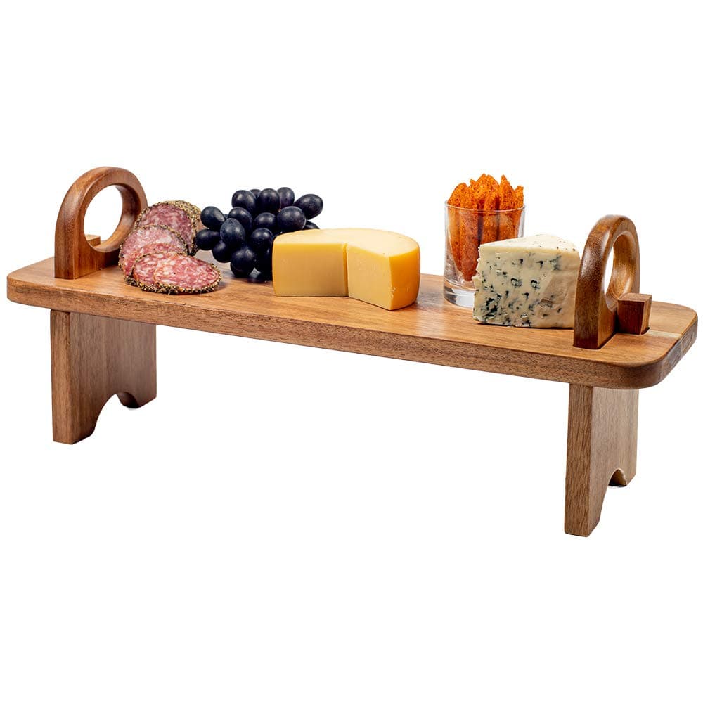 SPEShh Acacia Wooden Serving Board on Stand – Contemporary Raised Wooden Serving Platter – Elegant Hand-Finished Home Décor Counter Shelf Organizer & Cheese Charcuterie Board - 16.5 x 5.5 x 6.7 inches