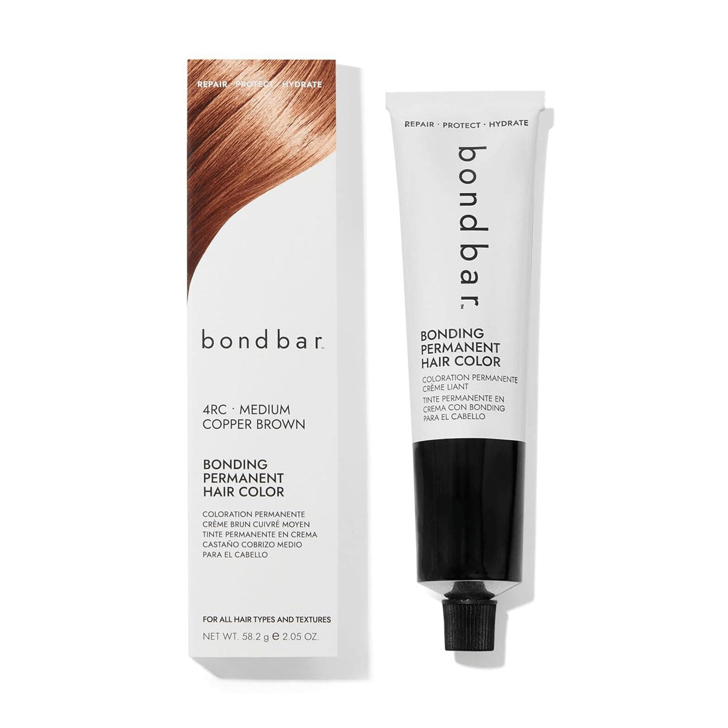 Bondbar 4RC Medium Copper Brown Bonding Permanent Creme Hair Color, Repairing hair dye for all hair types, Vegan, Built in Bonding, 2.05 Oz