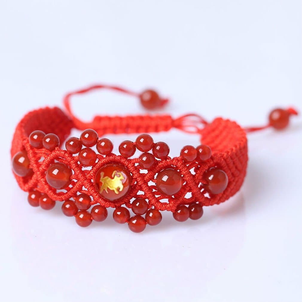 Original Chinese Ancient Style Red String Agate Bracelet,Handmade Chinese Zodiac Charm Bracelet Horse FP5001204