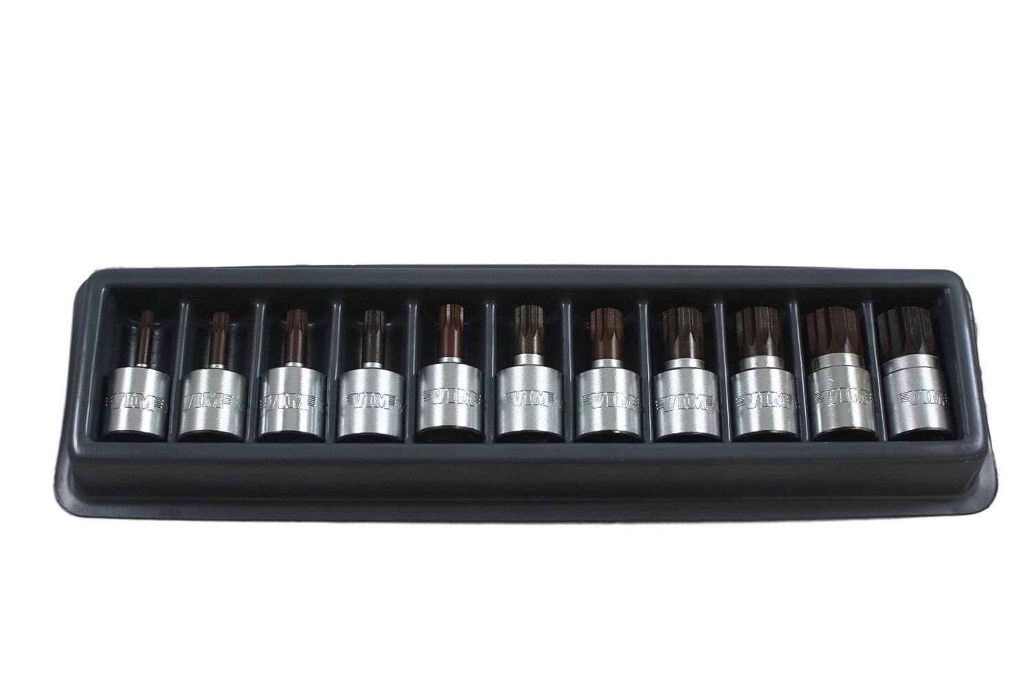 VIM Tools Triple Square Serrated Stubby 11 Piece XZN Driver Set 3/8 Drive 4MM 5MM 6MM 7MM 8MM 9MM 10MM 12MM 14MM 16MM