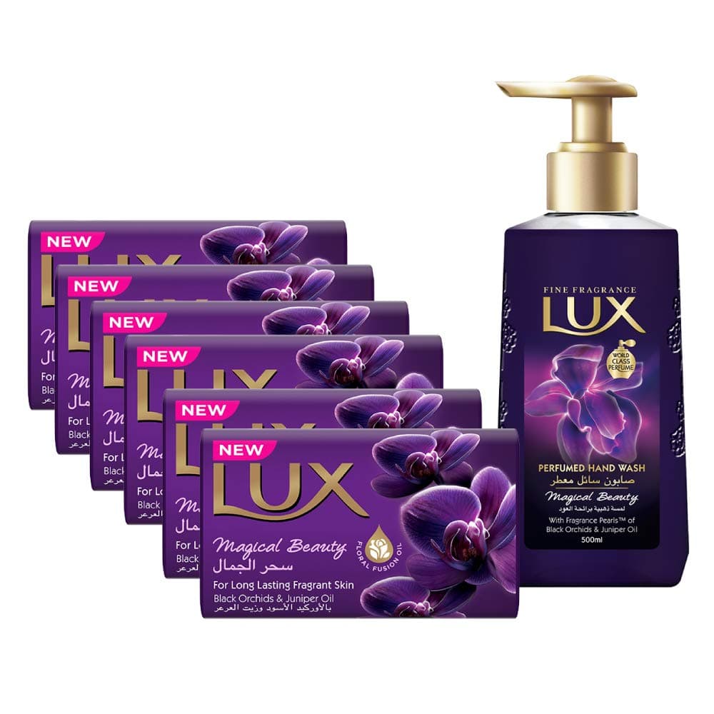 Lux Bar Soap Magical Beauty, 120g - Pack of 6 + Lux Hand Wash, 245ml FREE