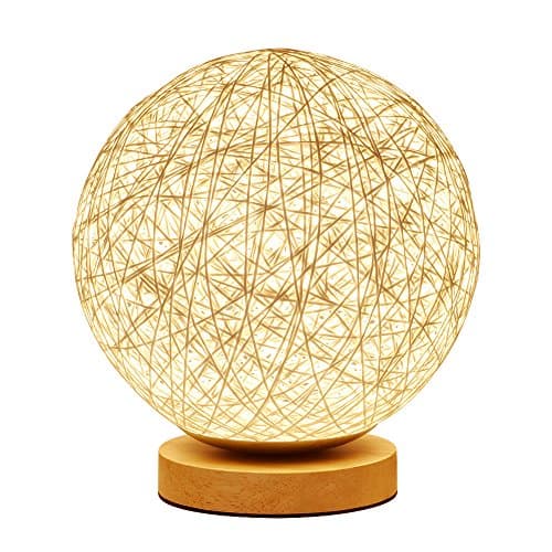 MaoJia Bedside Table Lamp Rattan Ball Style Energy Saving Desk Bedside Perfect LED Night Lamp for Living Room Bedroom Kitchen Home Dining Office and Bookcase Decoration (USB plug in+No Remote Control)