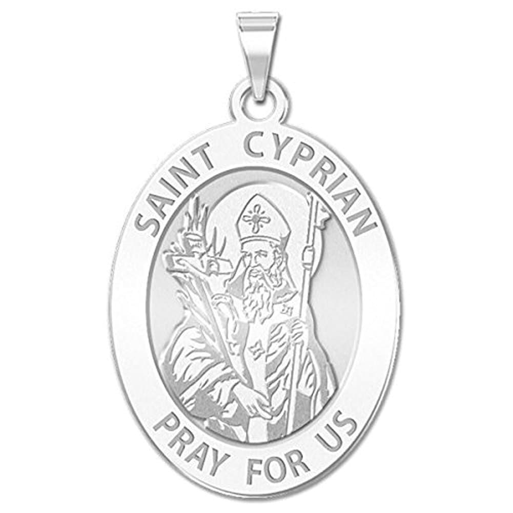 PicturesOnGold.com Saint Cyprian Oval Religious Medal in Sterling Silver and 10K or 14K Gold Only Medal or With Engraving - Protection Jewelry Christian Gifts for Men & Women