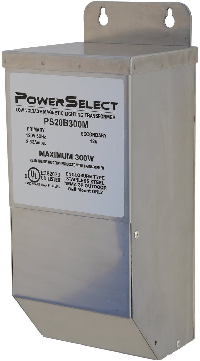 300W Watt Dimmable 120 Volt AC to 12V Volt LED & Halogen - Low Voltage Landscape Lighting Indoor/Outdoor Weatherproof Transformer Power Pack - Stainless Steel - UL Listed