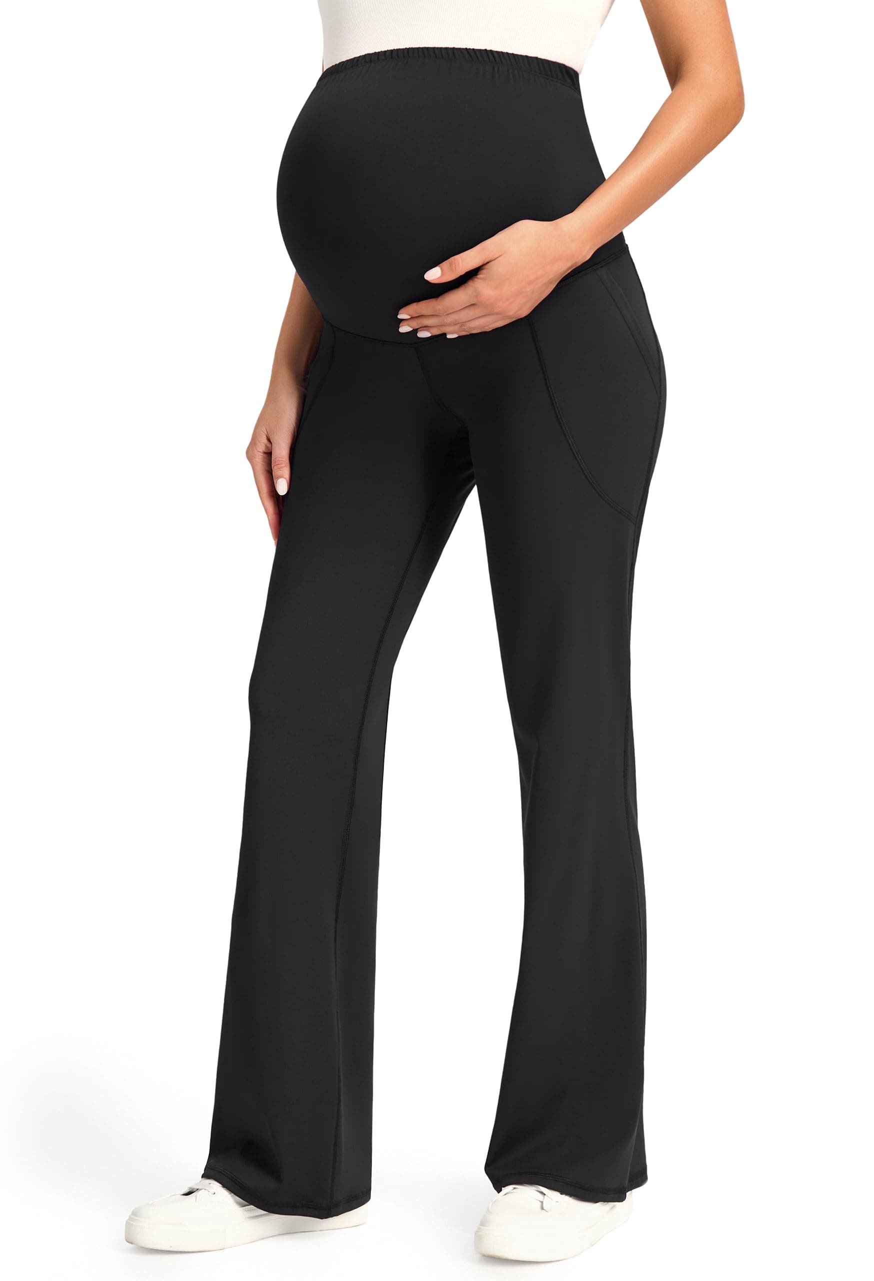 JOYSPELS Smooth Feeling Maternity Bootcut Pants with Pockets Over The Belly Flare Maternity Leggings Pregnancy Yoga Pants