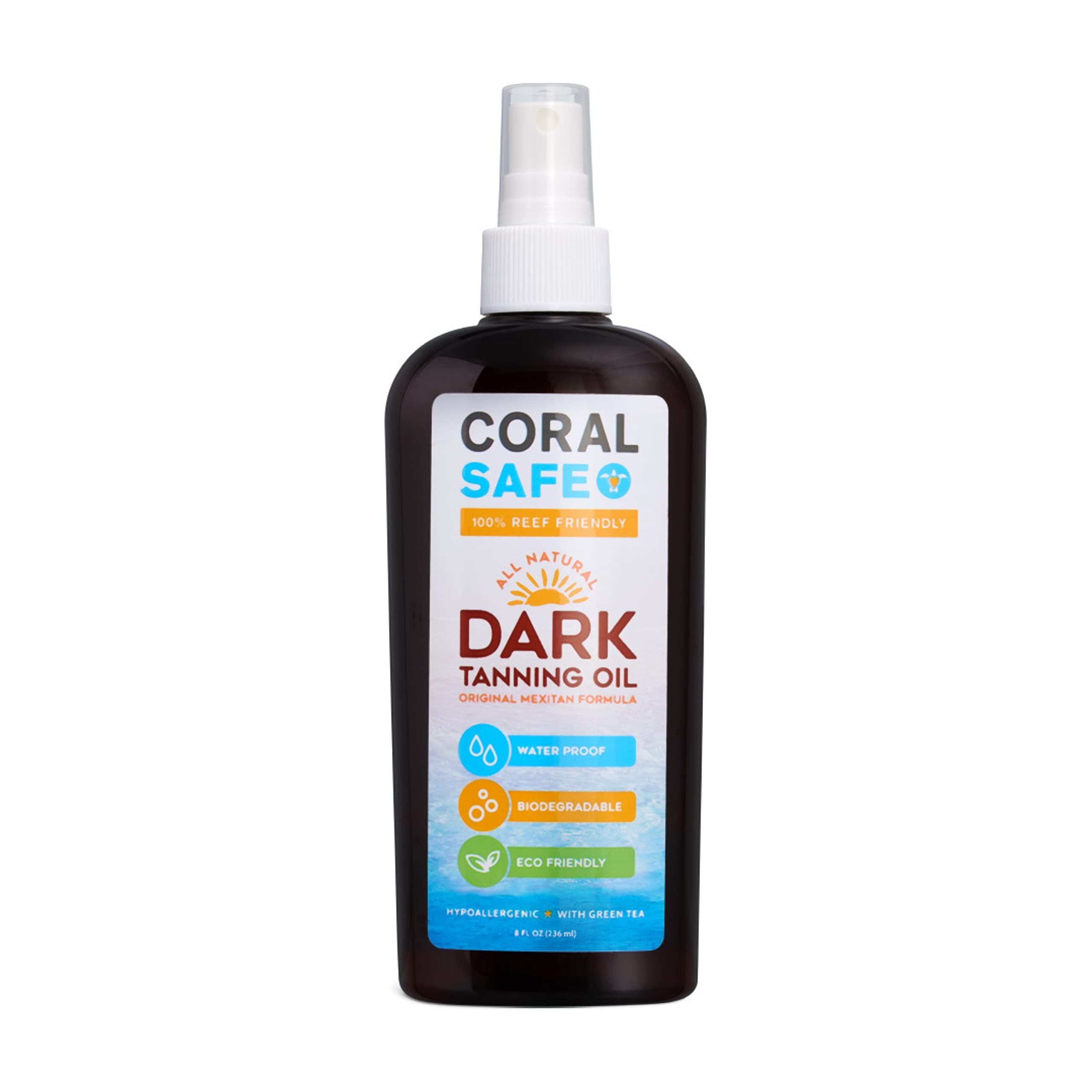 Coral Safe Dark Tanning Oil - Made With Natural Ingredients - Self Care and Body Skin Care Products for Men and Women - Biodegradable - 8 fl oz