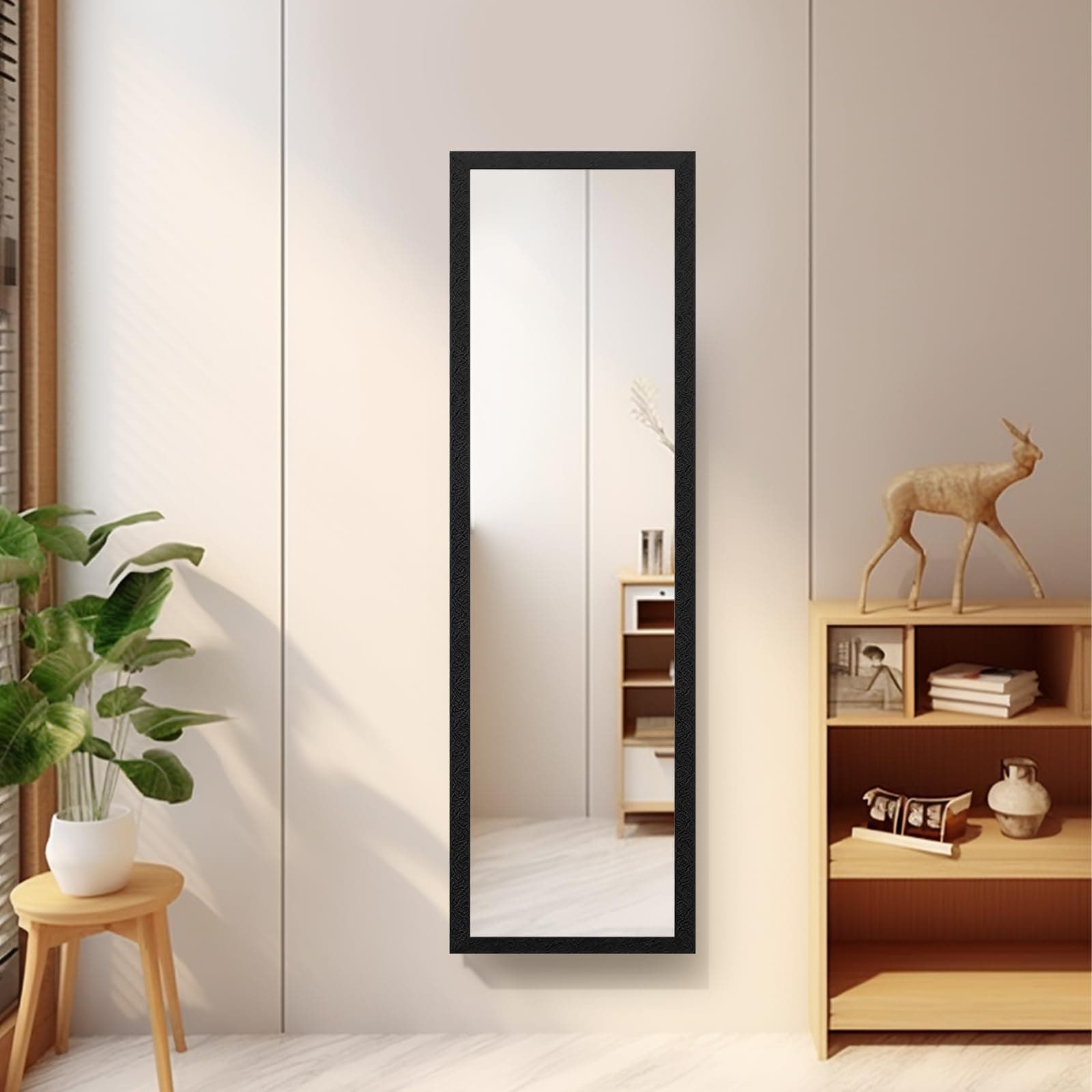 Full Length Wall Mirror - Explosion-Proof, Rectangular Float Framed for Room Decor, 50" x 14", Black